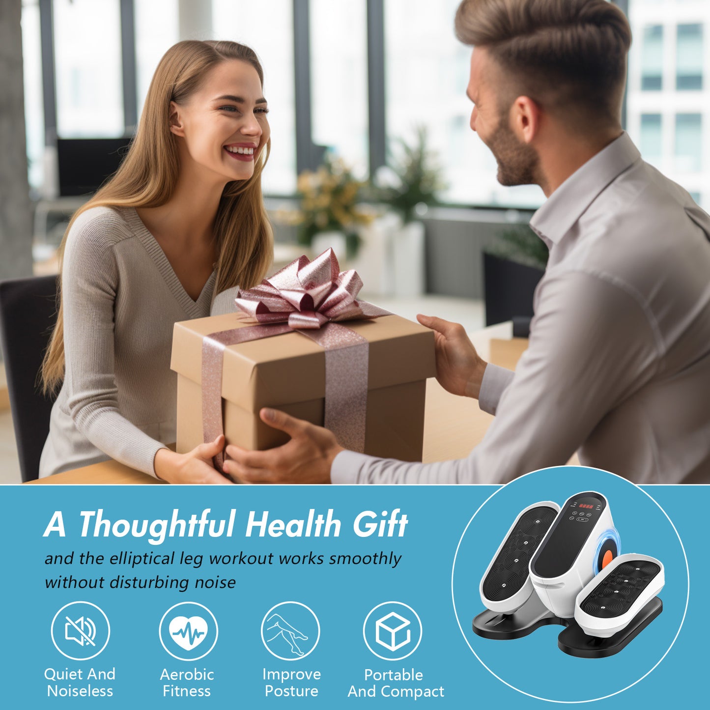 Under Desk Elliptical Machine, Fully Assembled Portable Leg Exerciser for Seniors and Adults, Quiet Electric Seated Pedal System with Remote Control and Non-Slip Straps