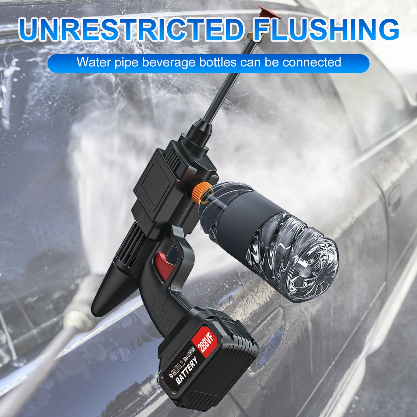 288VF Cordless Pressure Washer with 2 Batteries and Charger, Portable Electric Power Washer, Water Pressure Machine Spray Gun for Home