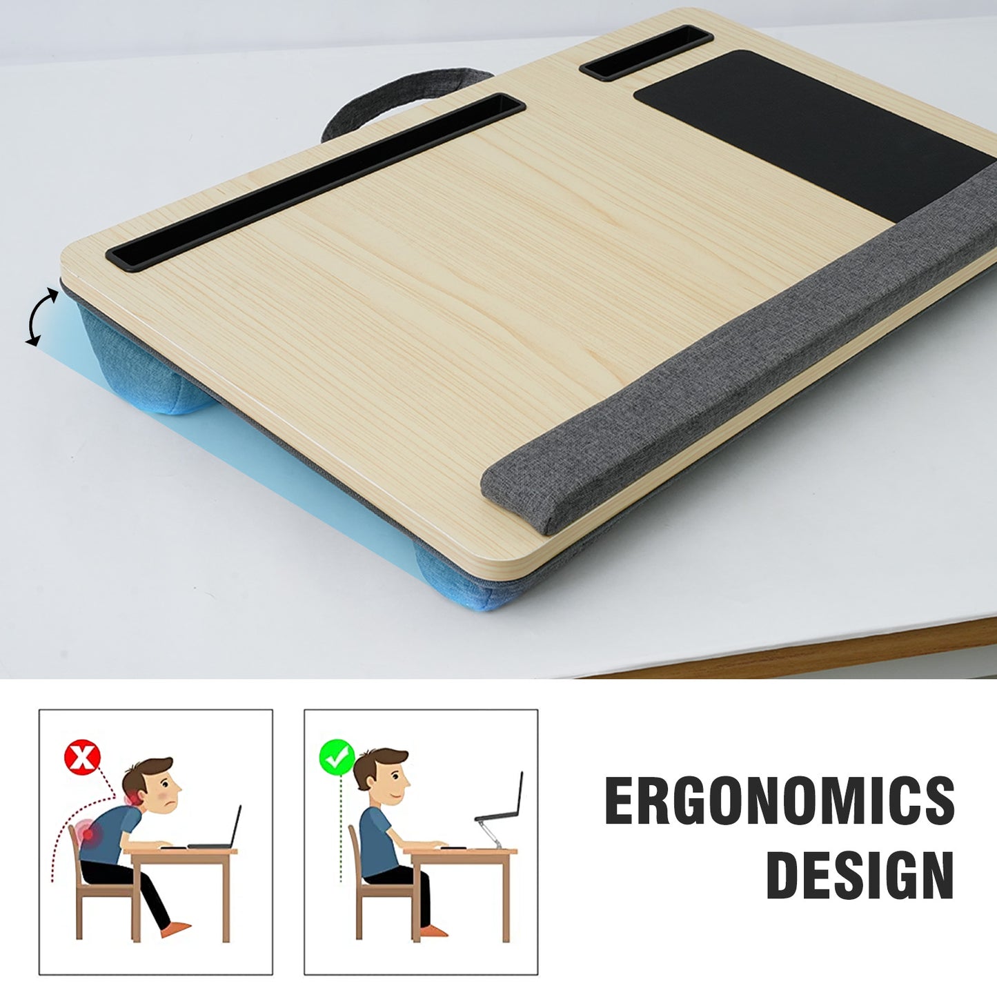Lap Desk Laptop Bed Table, Home Office Portable Computer Lapdesk with Soft Pillow Cushion