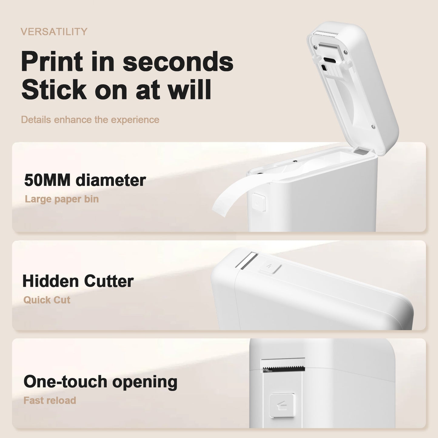 Portable Label Maker Machine with Tape - HP2 Bluetooth Label Printer for Storage, Office, Home, Mini Smart Phone, White