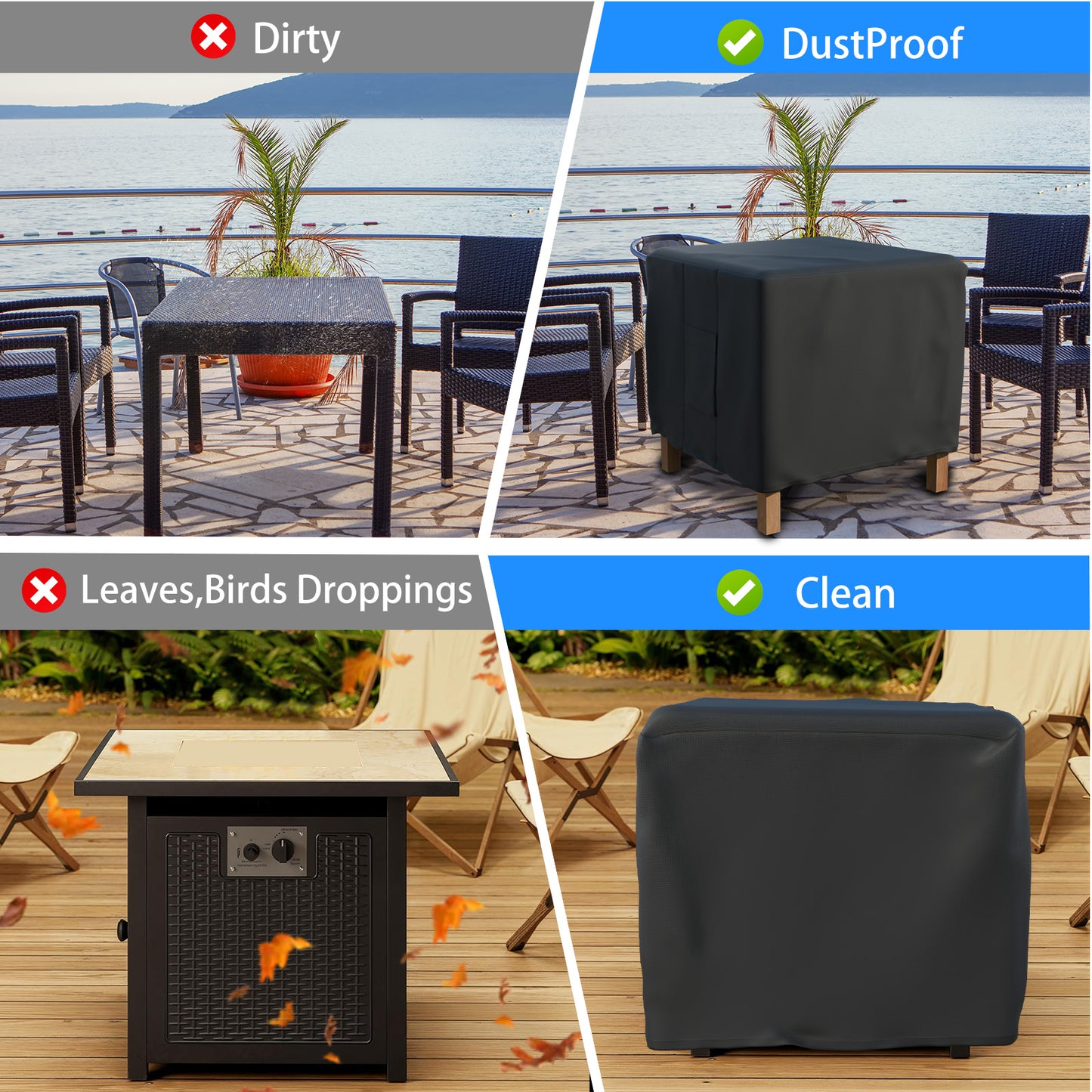 CATGOOD Fire Pit Cover Square, Waterproof Square Fire Pit Table Cover, 600D Heavy Duty Fabric with PVC Coating