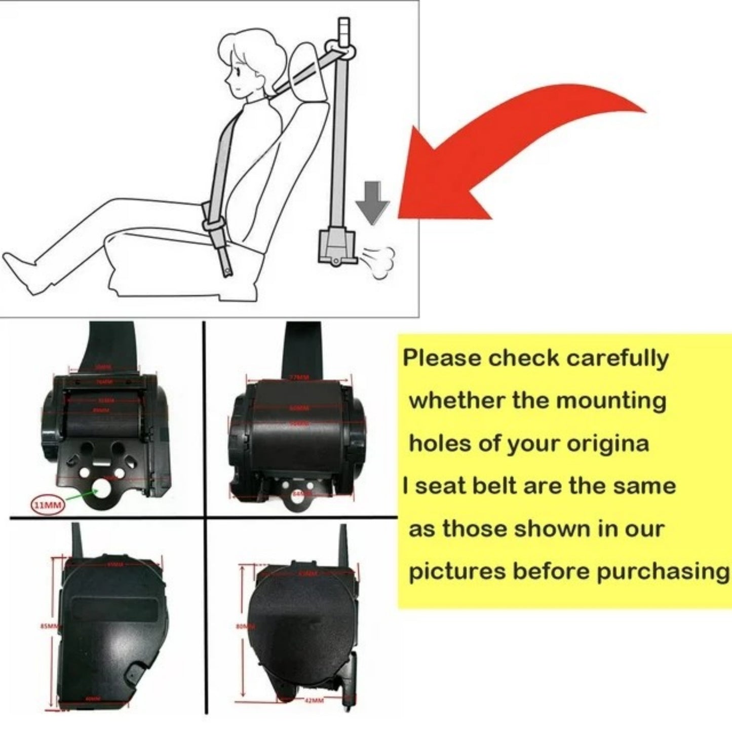 BAOKALER 2 Pack Seat Belt, 3 Point Retractable Seat Belt, Adjustable Car Seat Belt Lap Shoulder, Black