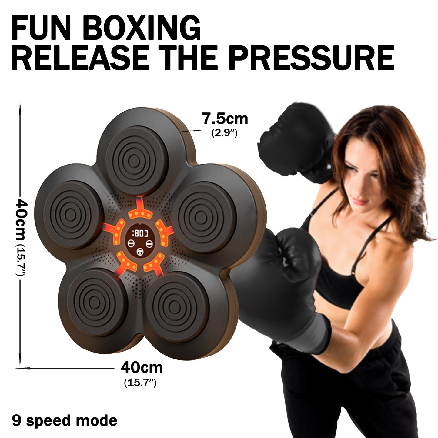 Music Boxing Machine, Wall-Mounted Music Boxing Trainer, Punching Exercise Equipment with 9-Speed Modes for Kids and Adults, Velcro Mount Type, Black
