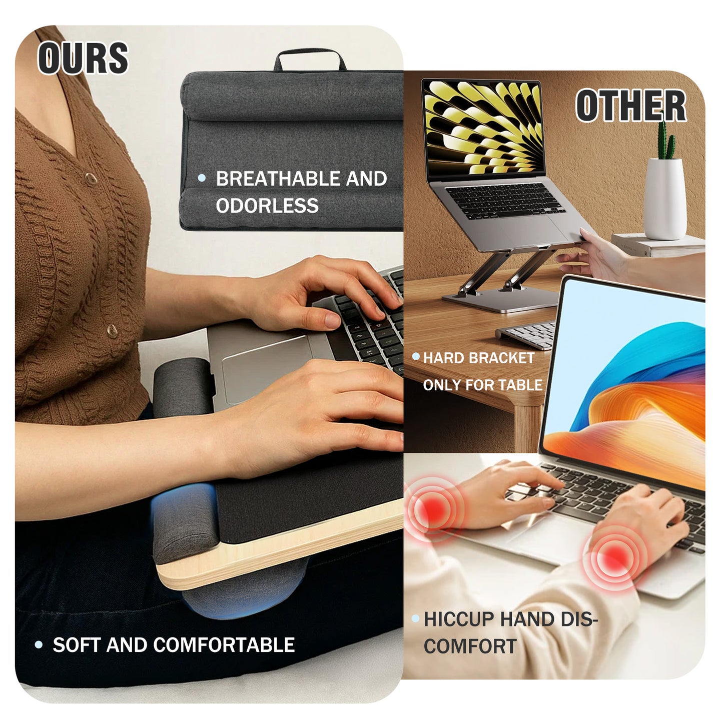Lap Desk Laptop Bed Table, Home Office Portable Computer Lapdesk with Soft Pillow Cushion