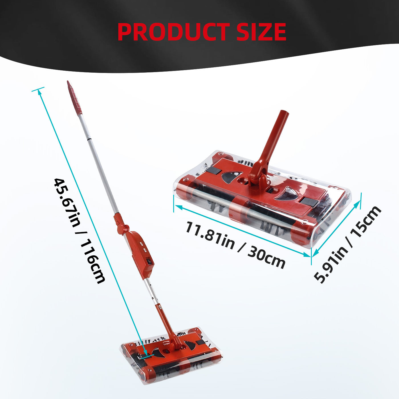 CATGOOD Compact Lightweight Manual Cordless Cleaning Floors Sweeper, 46", Red