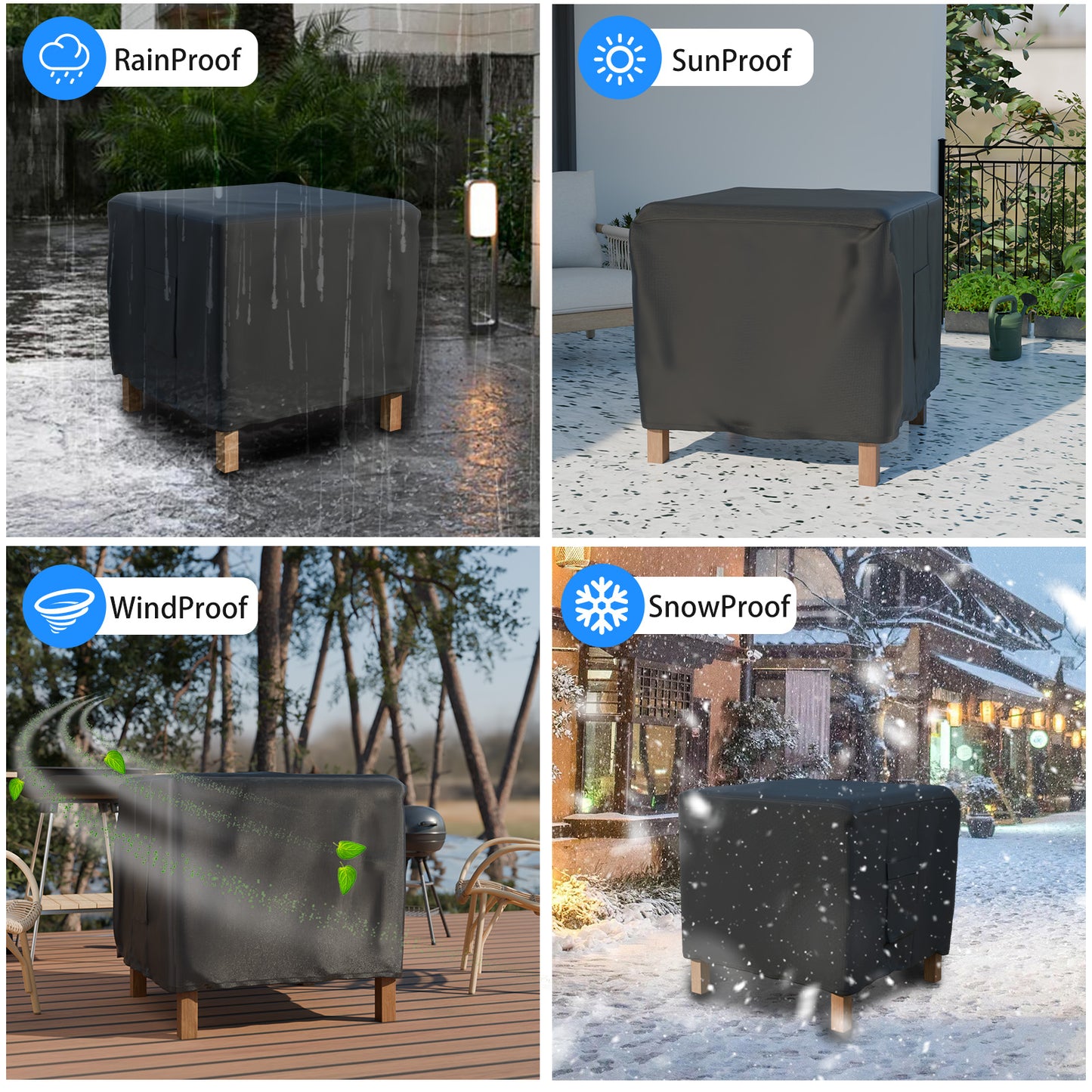 CATGOOD Fire Pit Cover Square, Waterproof Square Fire Pit Table Cover, 600D Heavy Duty Fabric with PVC Coating
