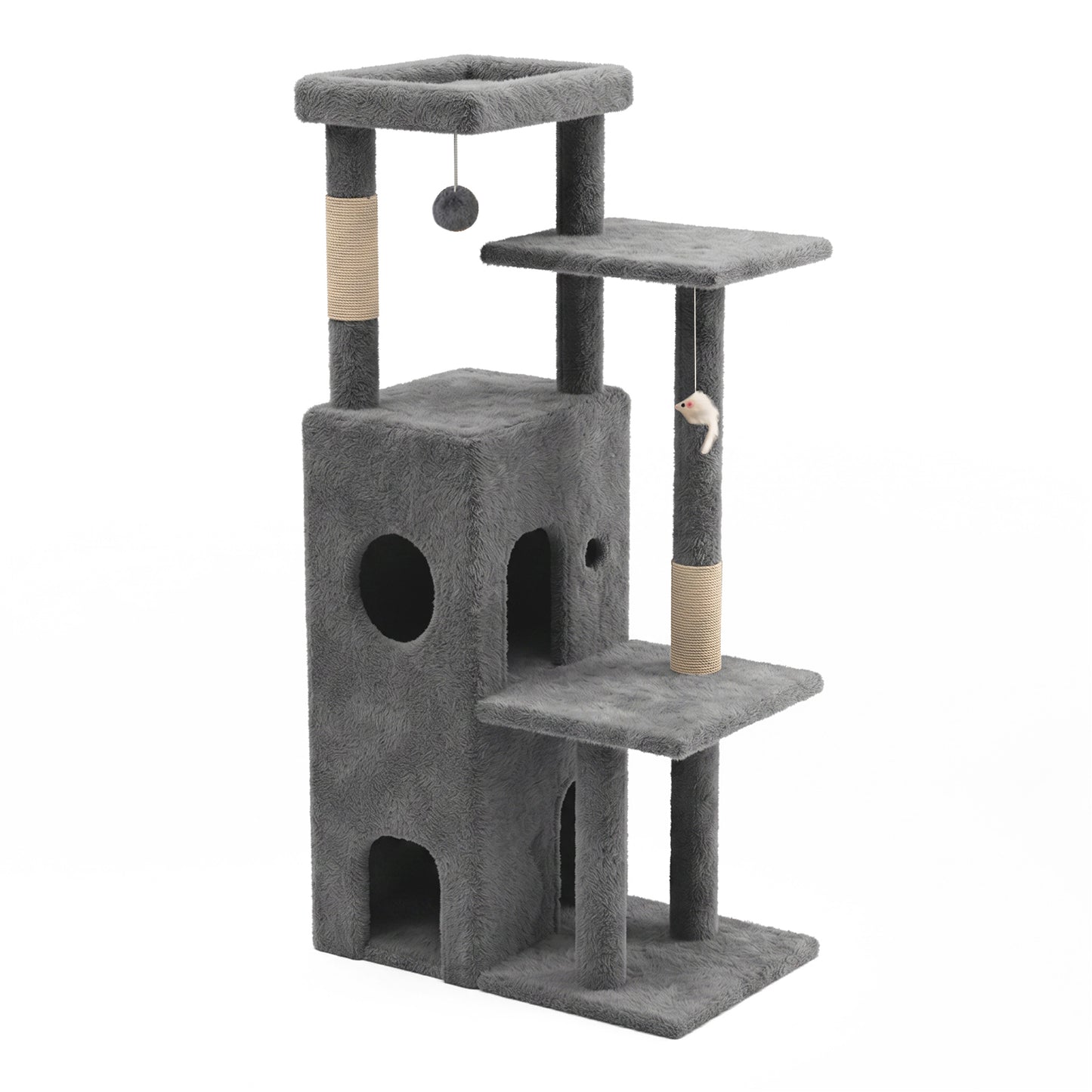 50-inch Cat Tree for Large Cats - Tall Cat Tree Tower with Sisal Scratching Posts & Dangling Toys for Indoor Cats , Dark Gray