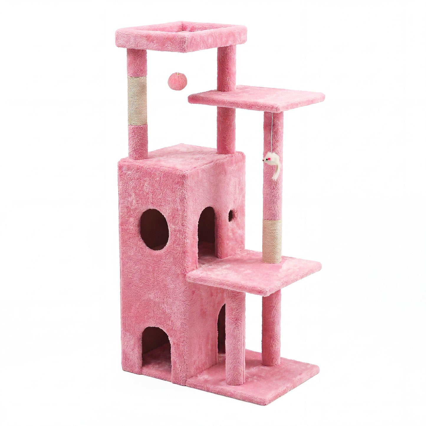 50-inch Pink Cat Tree Tower, Multi-Level Cat Stand with Sisal Scratching Posts & Balls for Playing