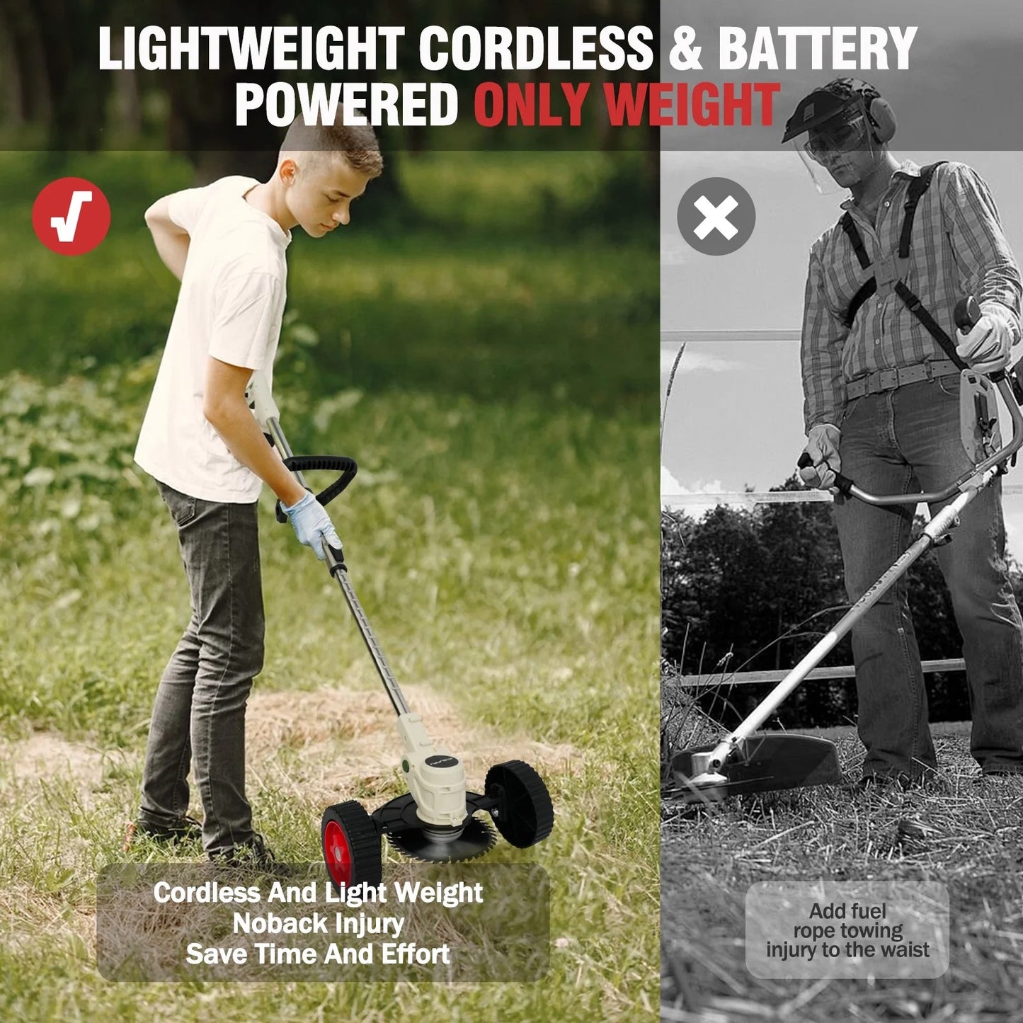 Electric Weed Wacker for Makita Battery, Cordless String Trimmer with Wheels, Weed Eater Grass Trimmer for Lawn Yard Garden