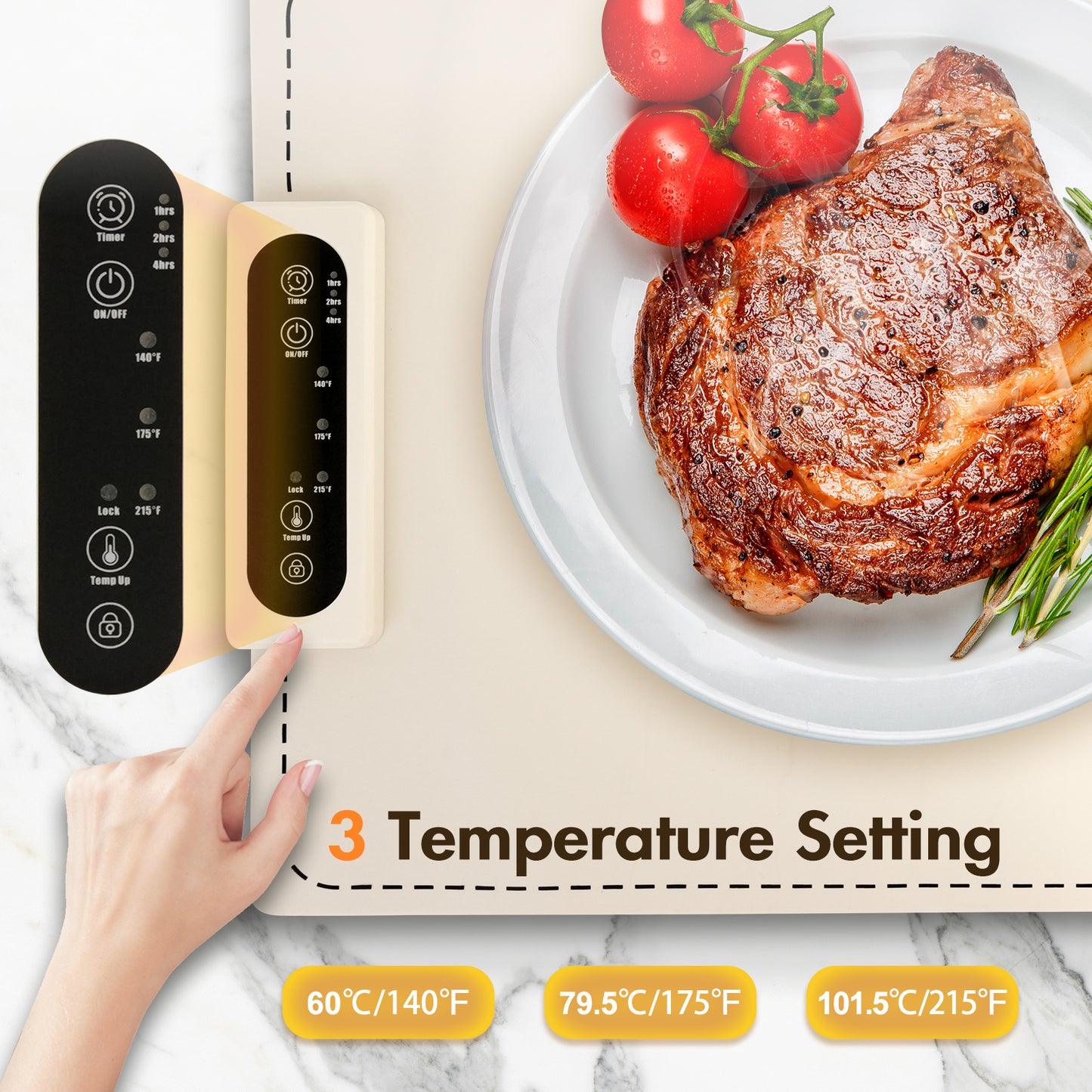 Food Warming Mat with 3-Level Digital Temperature Control, Watorproof and Foldable Electric Warming Tray, Silicone Heating Mat for Buffets Parties Gatherings and Daily Use, White