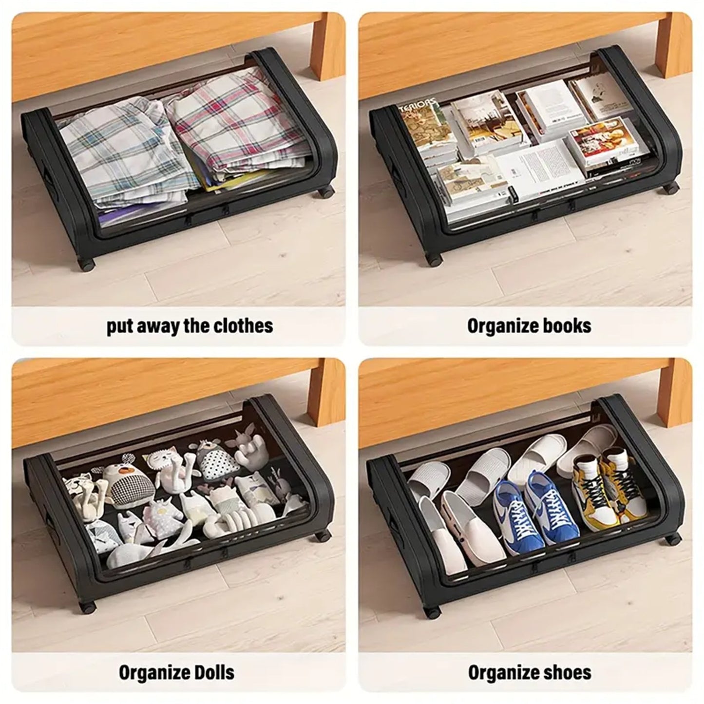 2PCS UnderBed Storage, Under the Bed Storage Containers with Wheels, Transparent Visual Under Bed Storage Organizer for Shoes Clothes Blanket, Underbed Storage Containers for Bedroom