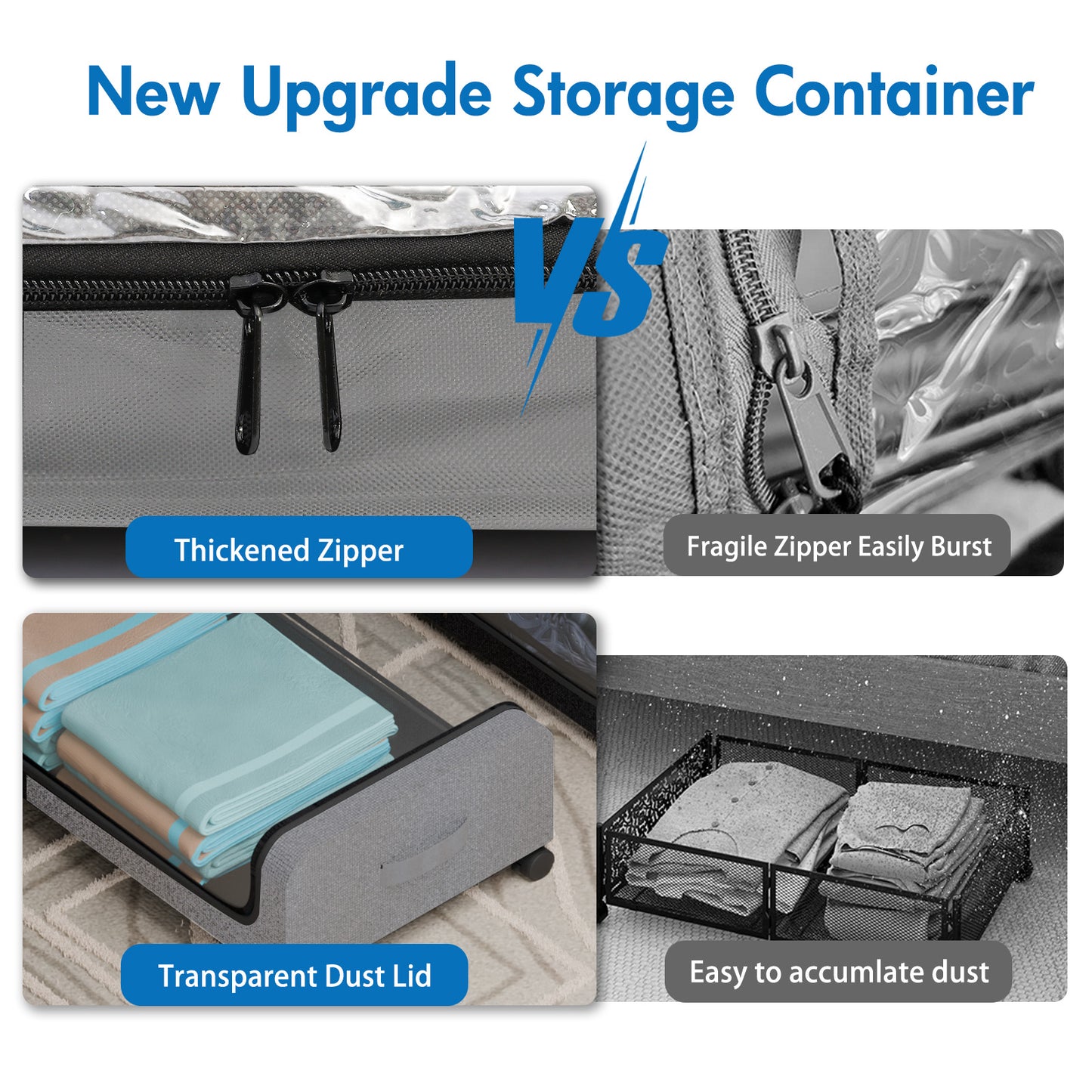 4PK Under Bed Storage Containers, Under Bed Shoe Storage With Wheels, Bedroom Storage Organization with Handles, Under Bed Storage Bins Drawer For Clothes, Blankets And Shoes, Bedding, Gary