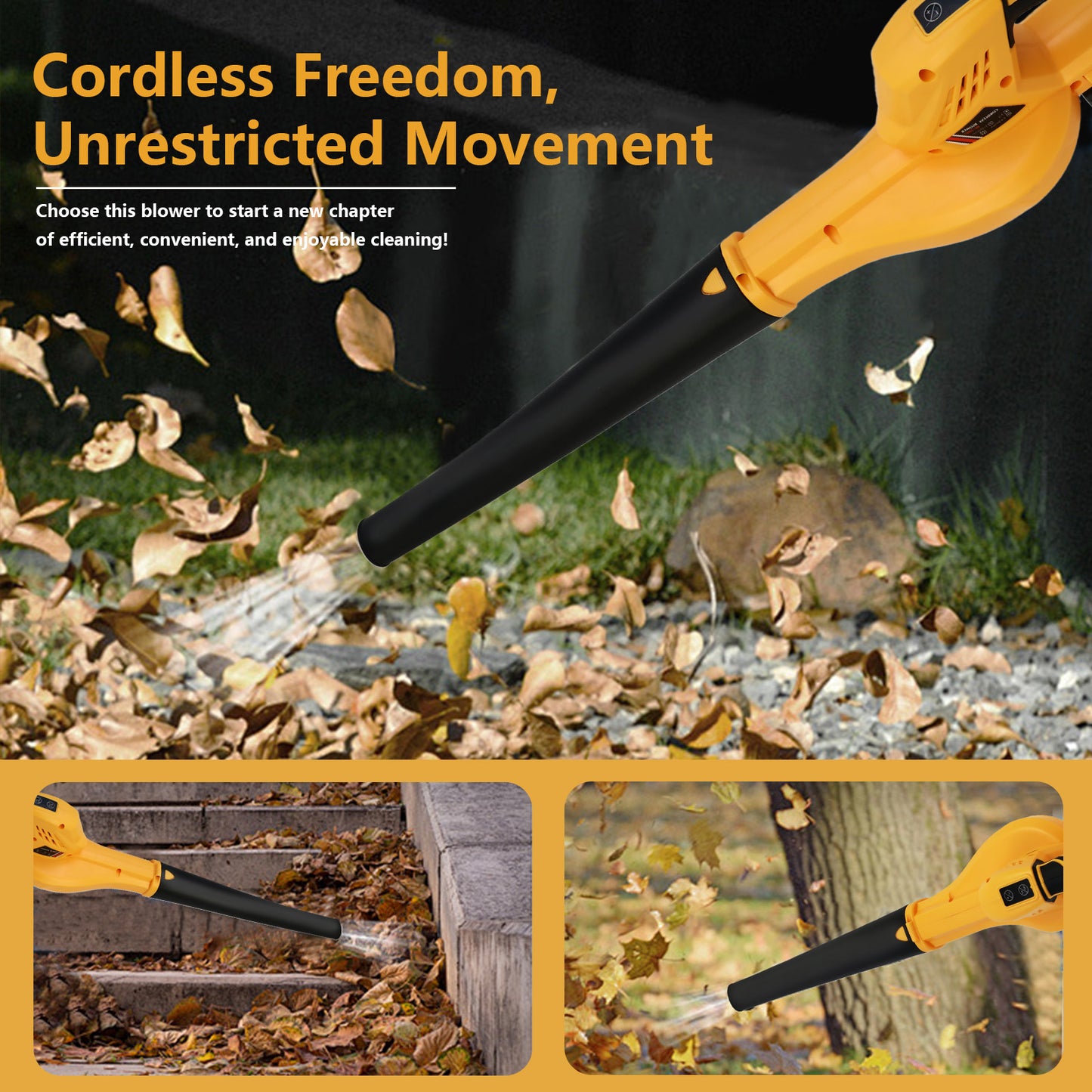 Cordless Leaf Blower, 21V Leaf Blower with 1 Battery, 6-Speed Leaf Blowers for Lawn Care, Patio, Blowing Leaves, Yellow