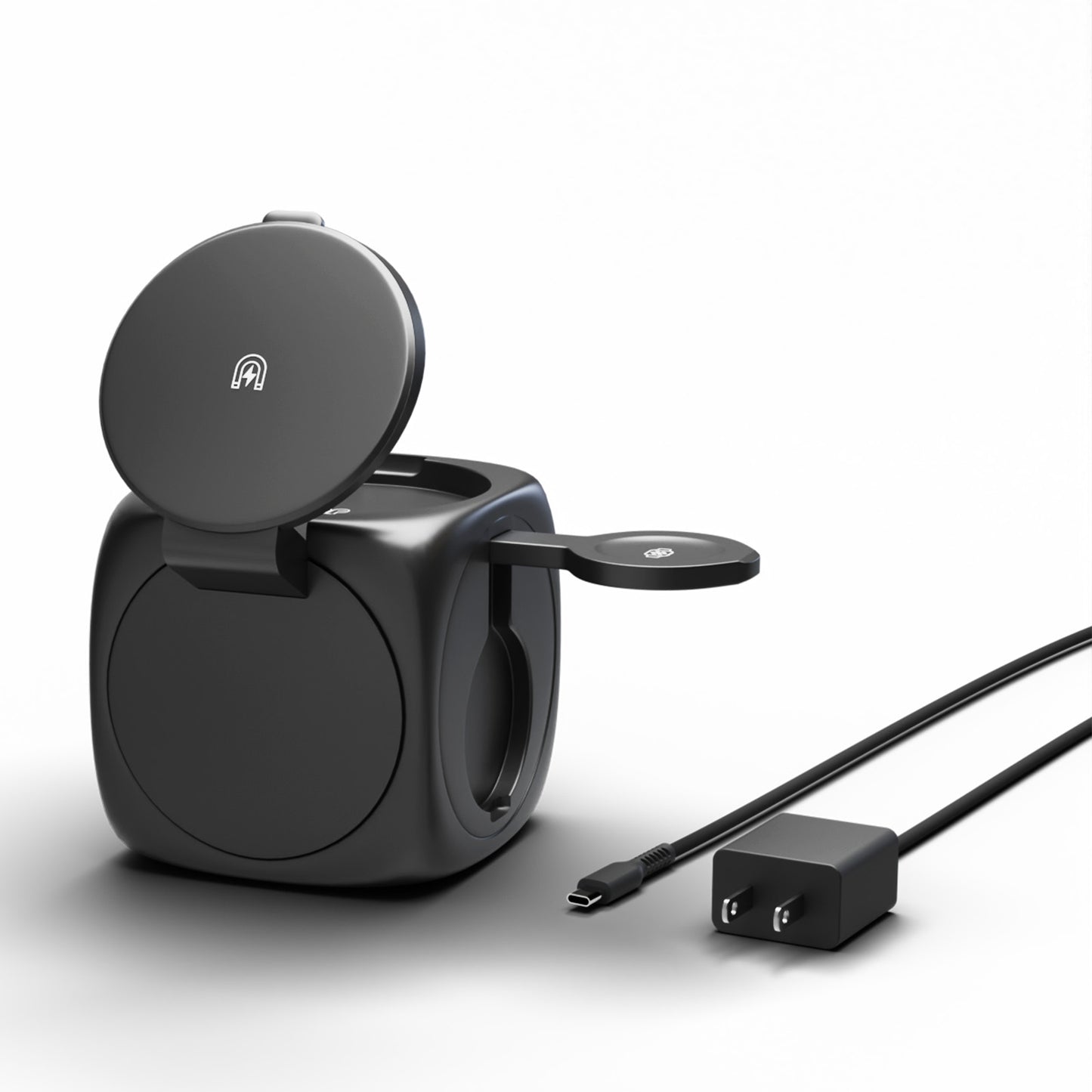 Foldable Magnetic Wireless Charger for iPhone Airpods iWatch, Portable 3 in 1 Charging Station Cube For Apple Multiple Devices - Travel Charging Pad Dock Compatible with Apple 12 and above series