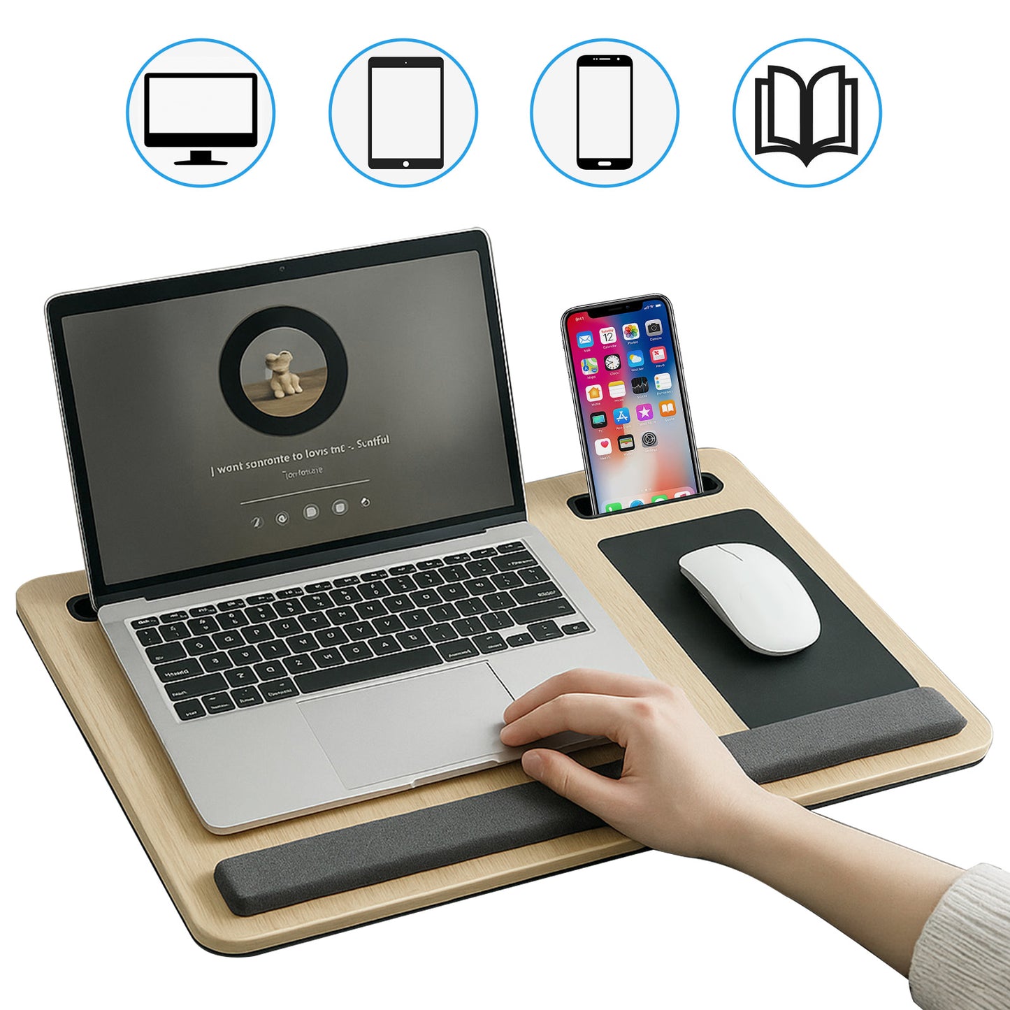 Lap Desk Laptop Bed Table, Home Office Portable Computer Lapdesk with Soft Pillow Cushion