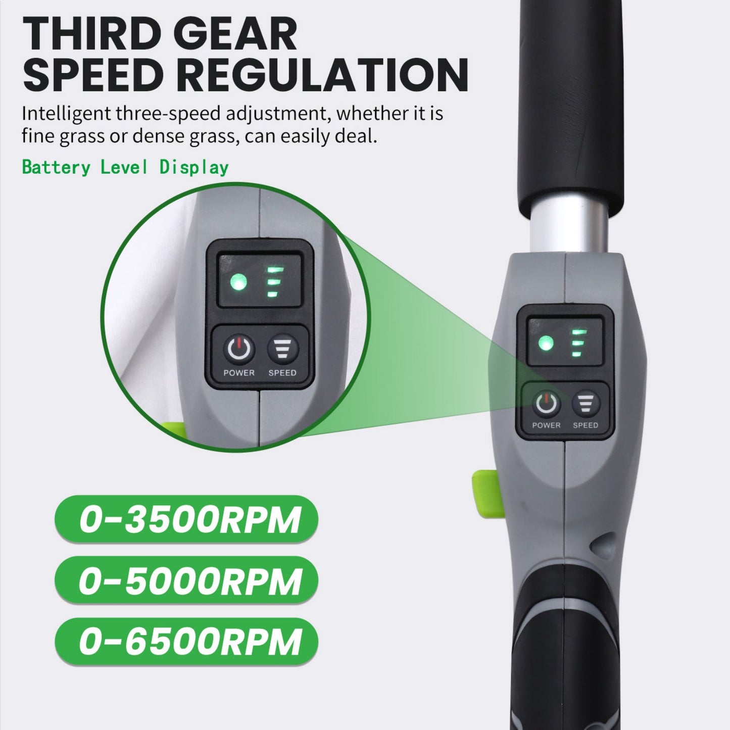 BAOKALER Digital String Trimmer Cordless, Bump Feed System and Intelligent Three-Speed, 4AH Battery and Brushless Motor, Battery Level Display