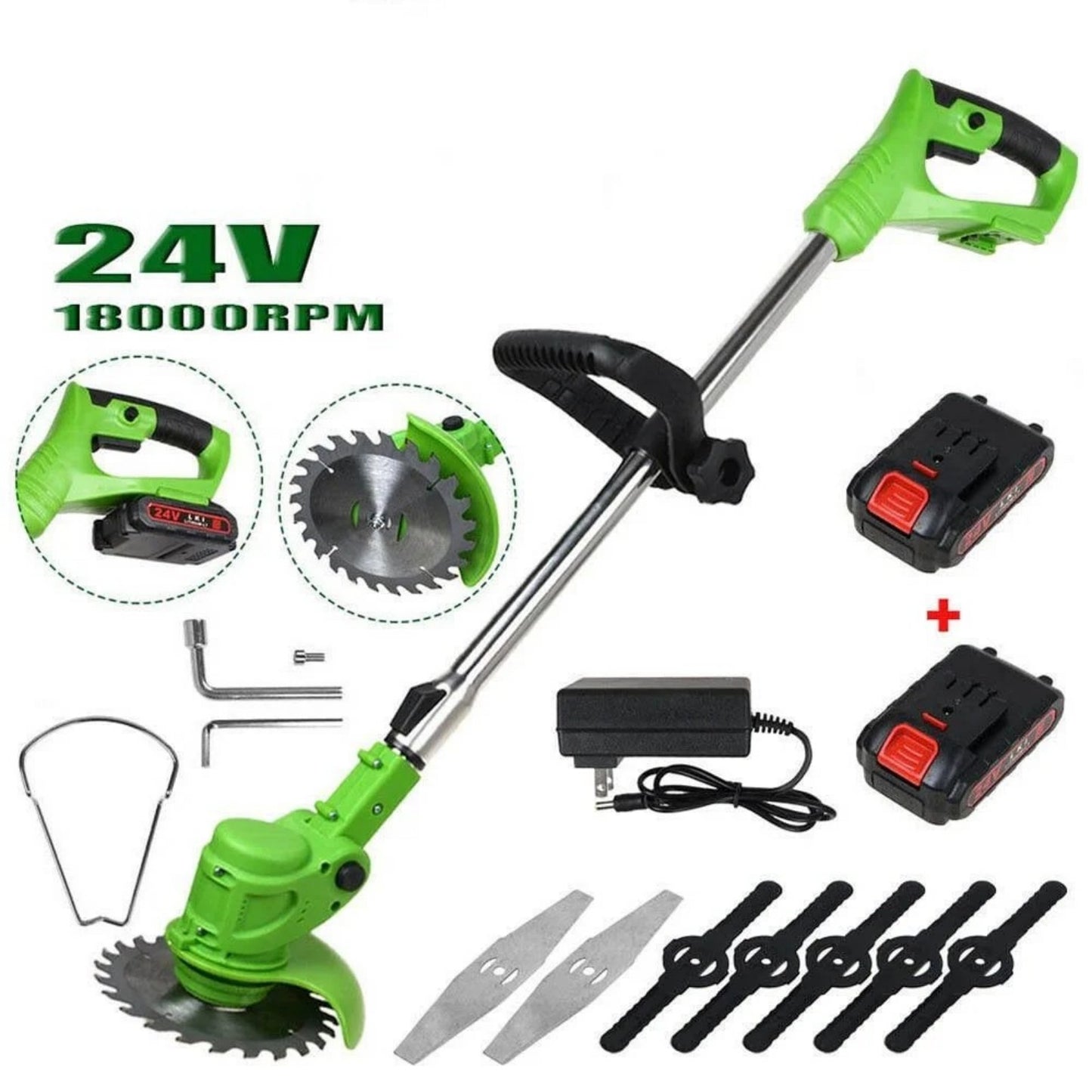 24V 650W Lawn Mover Electric Grass Trimmer Cordless W/2 Batteries, Battery Weed Eater, Electric Weed Wacker, Lawn Mower Cordless Pruning Cutter Weed Wacker Garden Trimming Tool