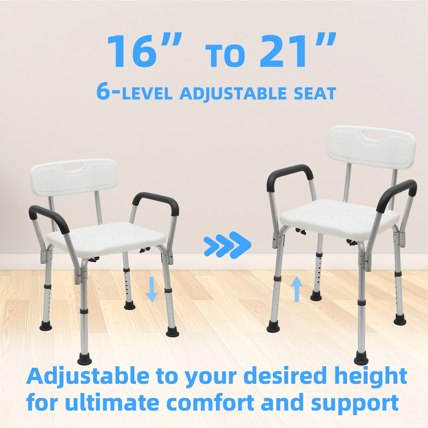 CATGOOD Shower Chair Bath Seat with Back and Arms, Height Adjustable Shower Chair for Inside Shower, Shower Bench for Elderly and Adult, Supports up to 330 lbs, White