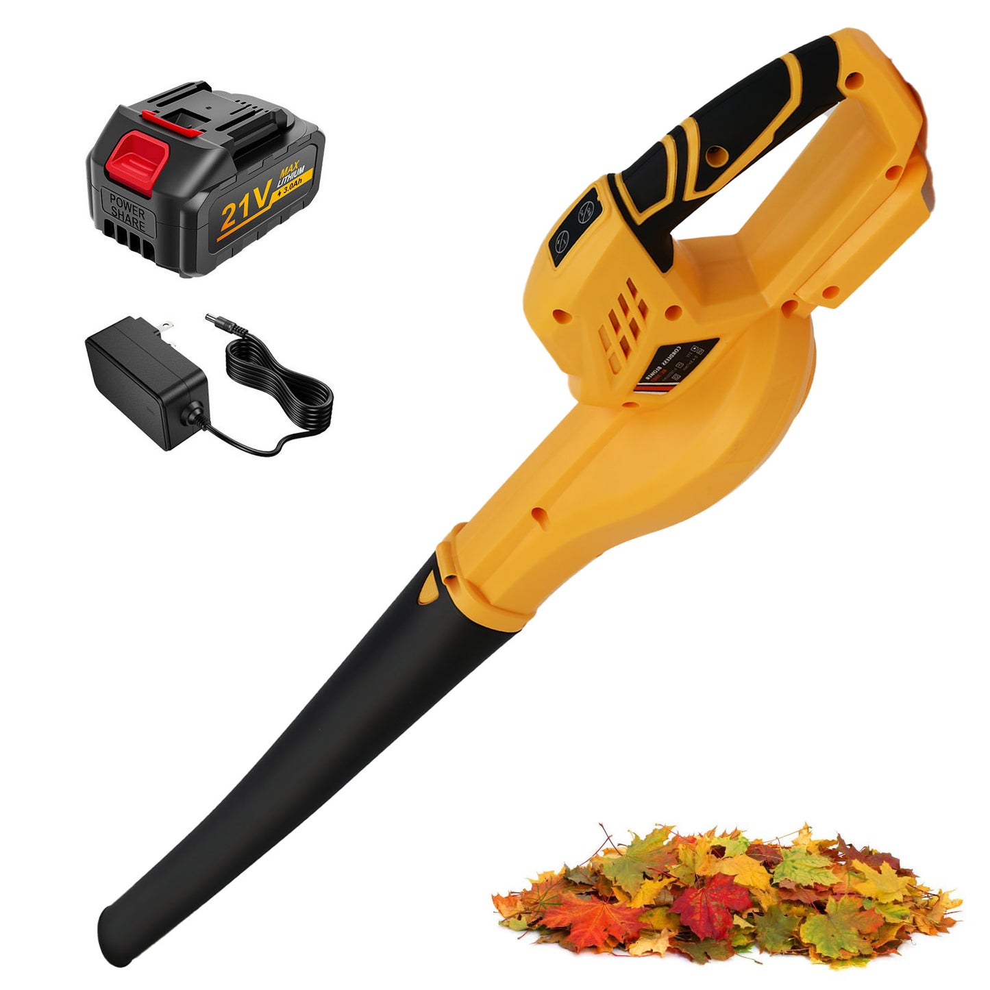 Cordless Leaf Blower, 21V Leaf Blower with 1 Battery, 6-Speed Leaf Blowers for Lawn Care, Patio, Blowing Leaves, Yellow