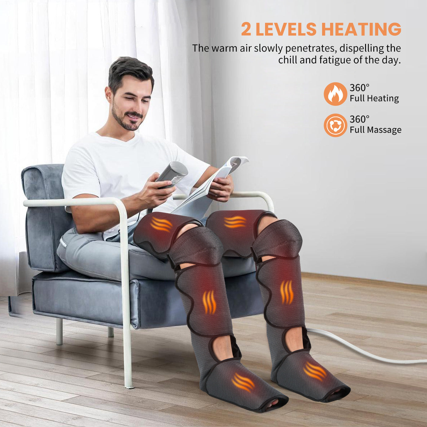 Air Compression Leg Massager for All Ages, Comprehensive Coverage Foot Massager with 3 Speed and 2 Heat Levels, Airbag Massage Technology