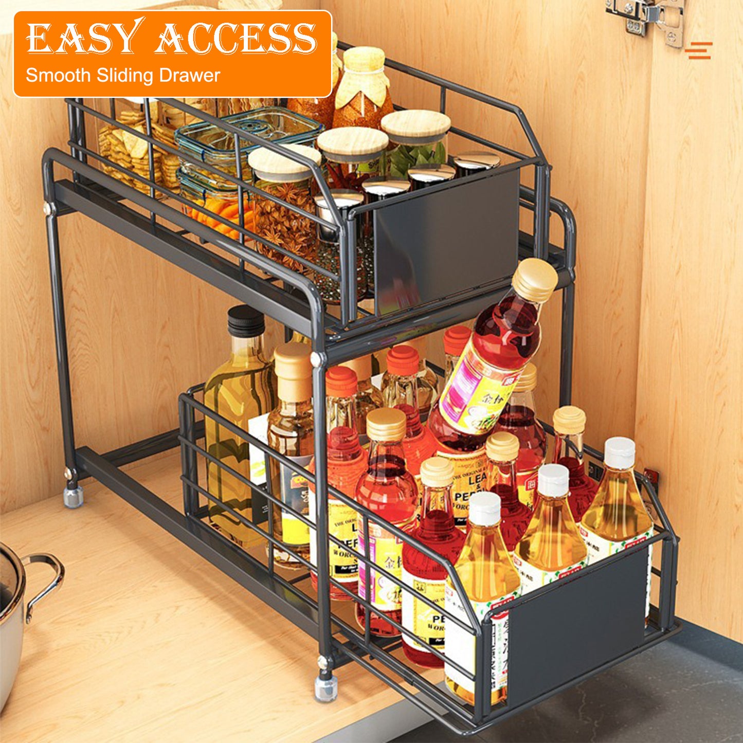 Also Go 2-Tier Under Sink Organizer with Sliding Drawer, Black