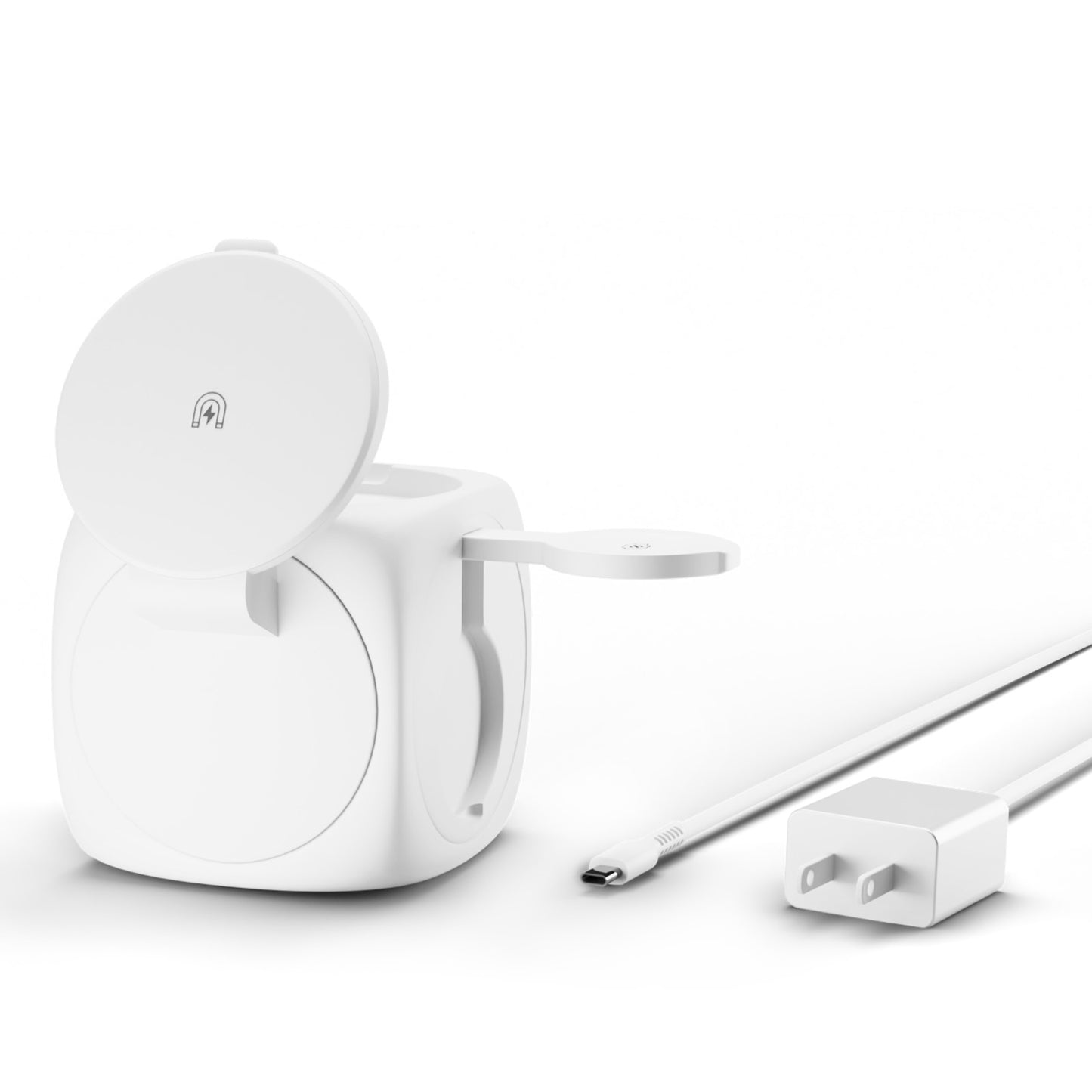 Magnetic Wireless Charger for iPhone Airpods iWatch, Portable 3 in 1 Charging Station Cube For Apple Multiple Devices - Travel Charging Pad Dock Compatible with Apple 12 and above series, White