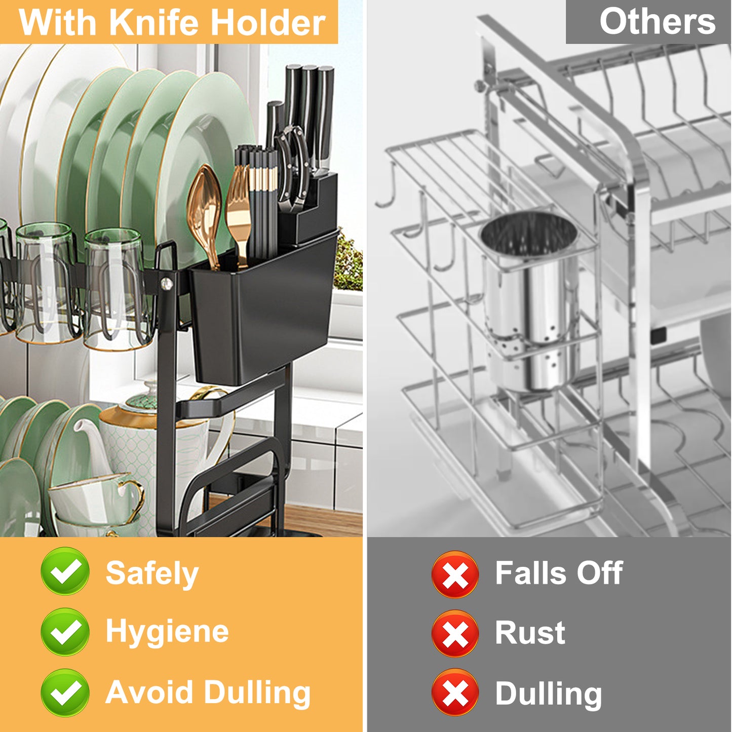 Baokaler Dish Drying Rack, 2 Tier Dish Racks with Water Tray Dish Drainer for Kitchen Counter with Utensil & Cup Holder