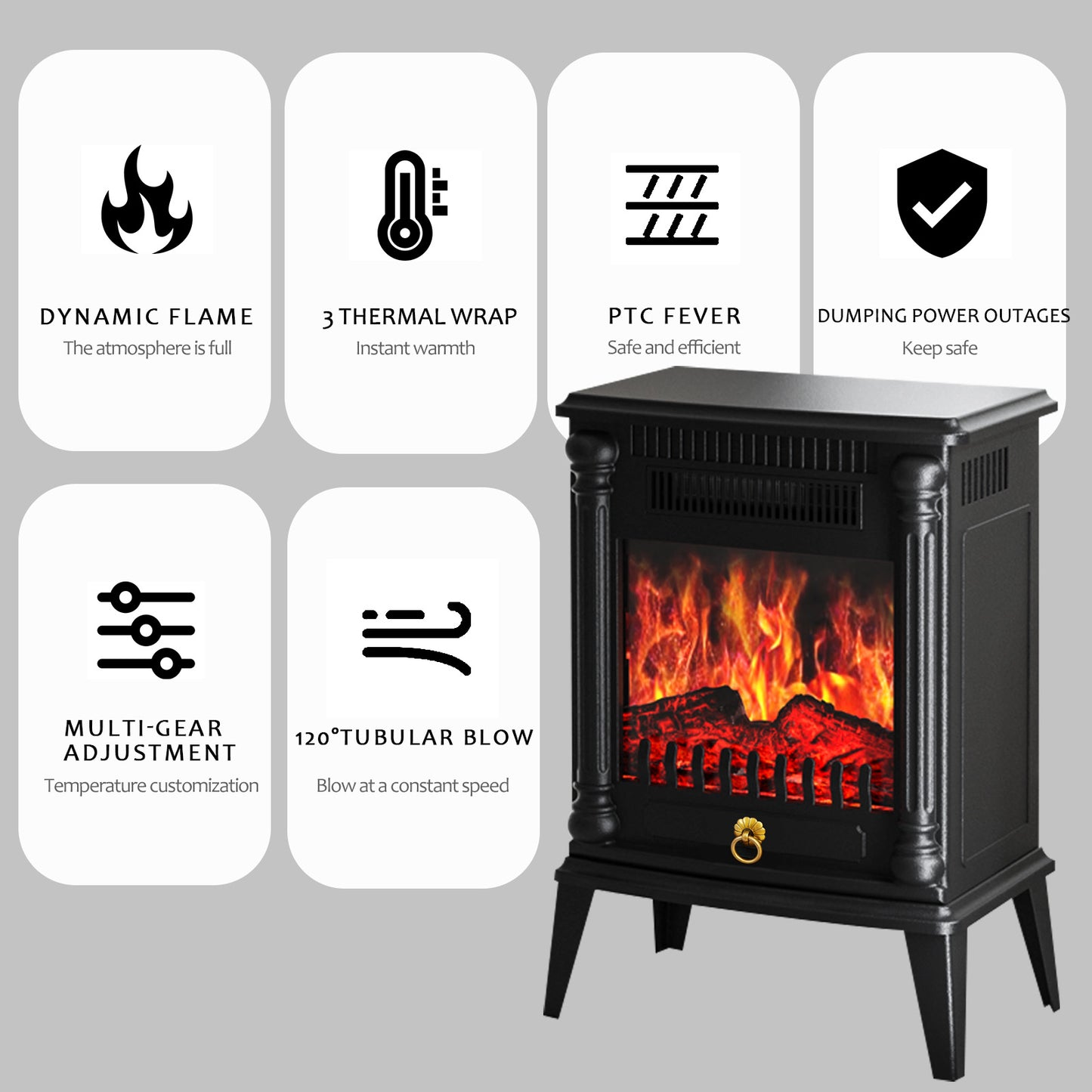 CATGOOD Indoor Fireplace 1500W Electric Fireplace Stove Heater, Adjustable Brightness and Heating Mode, 32.5*20*45cm(12.79"x7.87"x17.71")