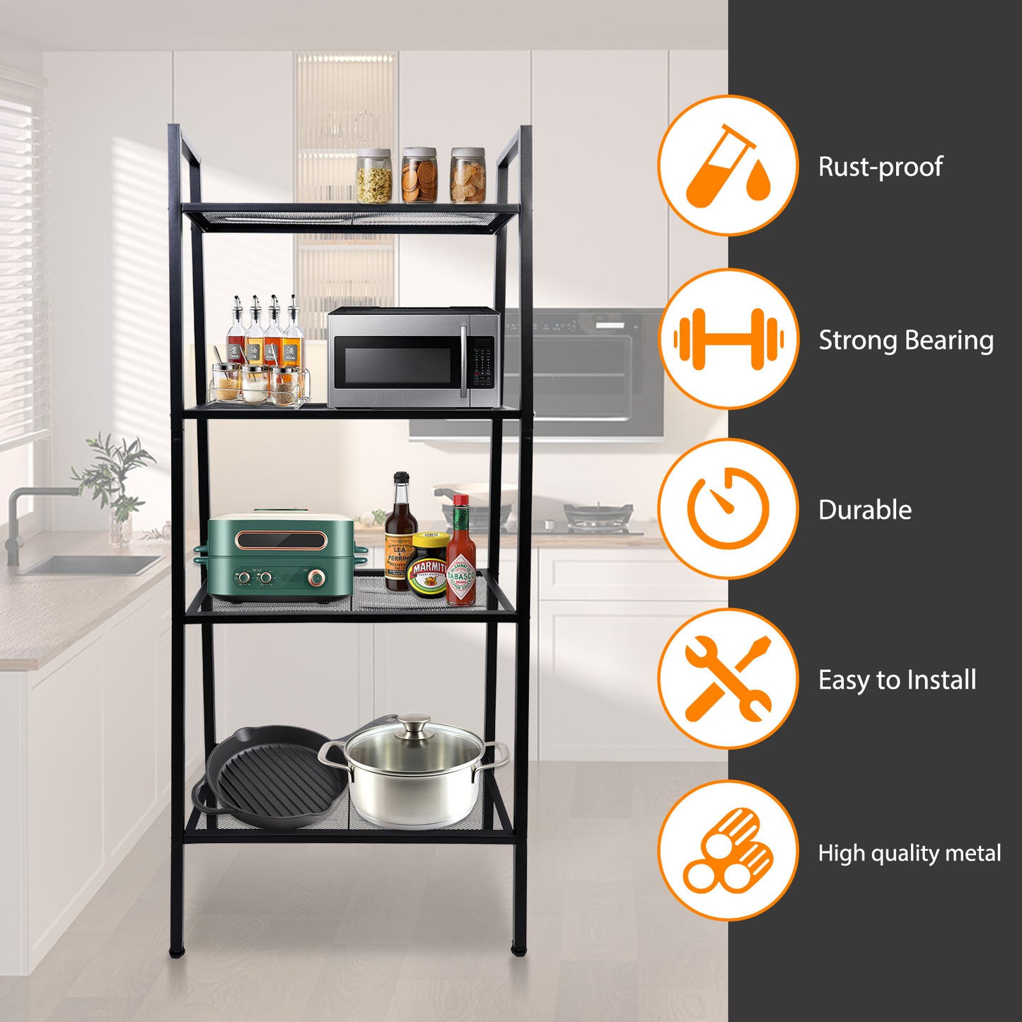 Baokaler Ladder Shelf, 4-Tier Metal Bookshelf Plant Flower Stand Storage Rack Industrial Organizer Modern Shelves Shelving Bookcase Metal Frame for Living Room Kitchen Office 23.6*13.8*57.9in Black