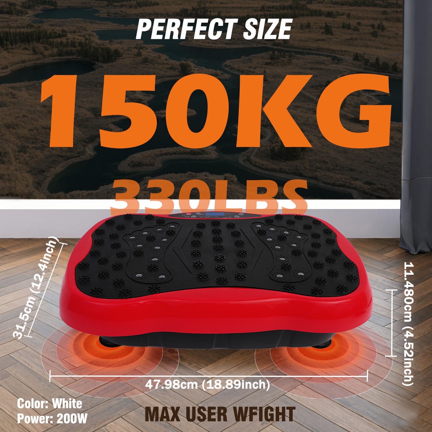 330lb Vibration Plate Exercise Machine, Vibration Board for Lymphatic Drainage, Whole Body Workout Vibrate Fitness Platform, Waver Vibration Stand for Weight Loss, Home Gym Equipment, Red