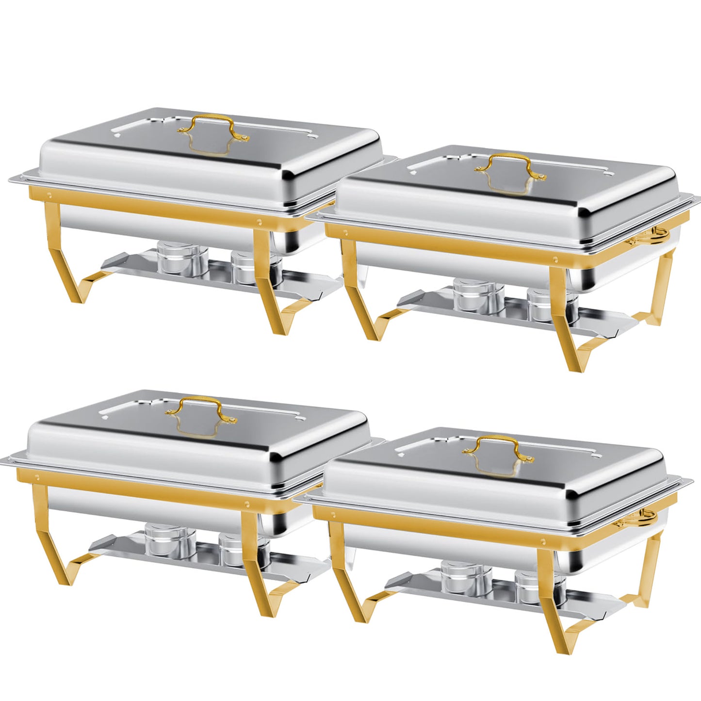 CATGOOD Chafing Dish Buffet Set 4 Pack, 8QT-9QT Rectangular Semi-Gold-Plated Stainless Steel Chafing Dish Set, Buffet Warmer for Hotel Catering, Parties, Weddings, Gold