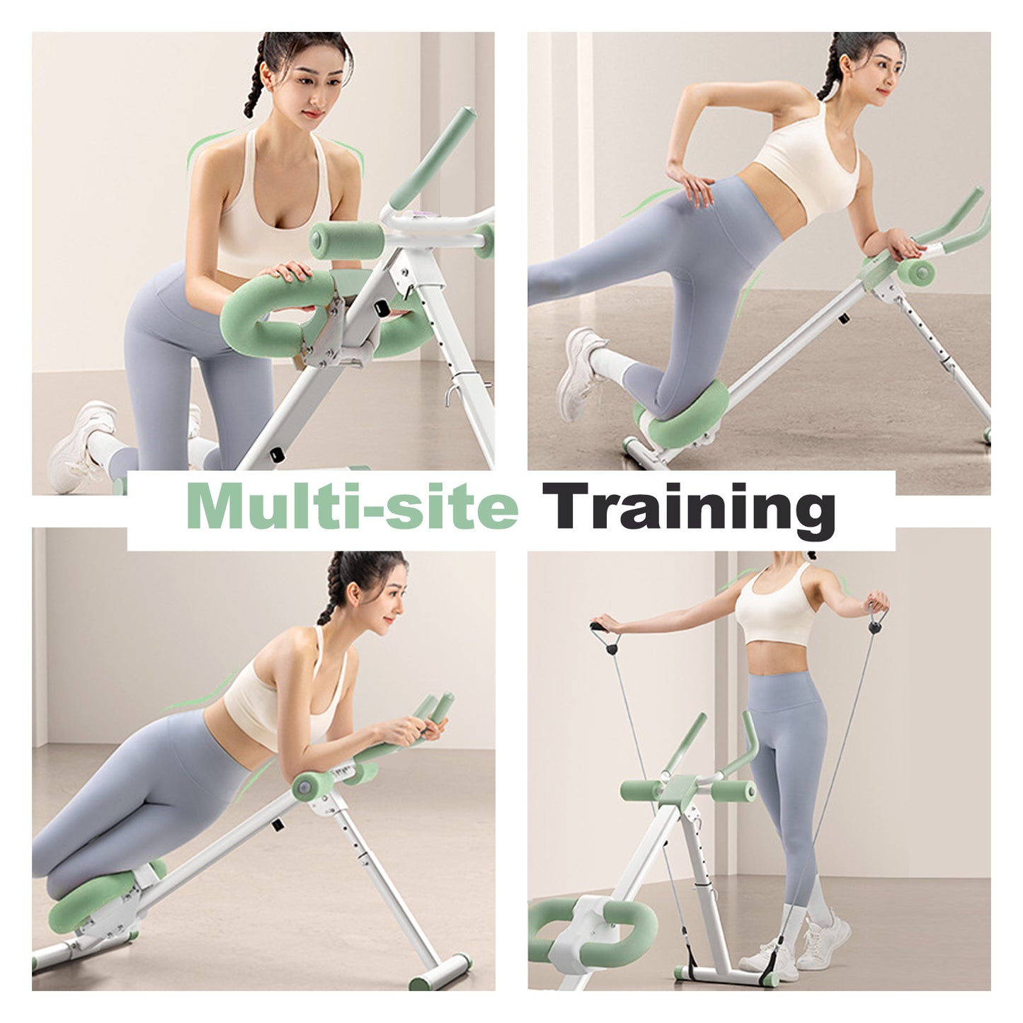Adjustable Ab Machine, Abdominal Trainers for Full Body Workout, Foldable Abdominal Exercise with Knee Protection, Green
