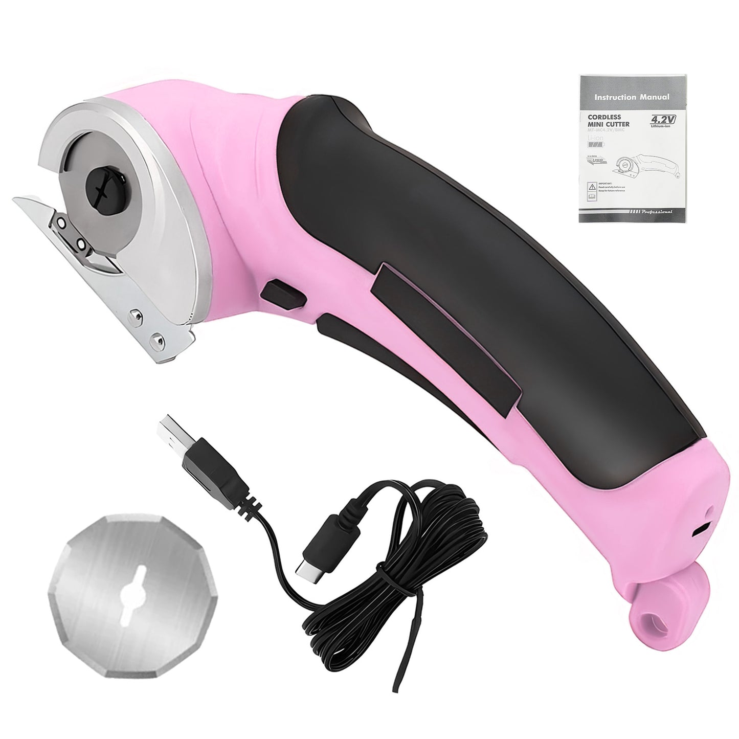 Cordless Electric Scissors, Cardboard Cutter, Rechargeable Powerful 4V Scissor Cutting Tool for Cardboard, Fabric, Leather, Pink