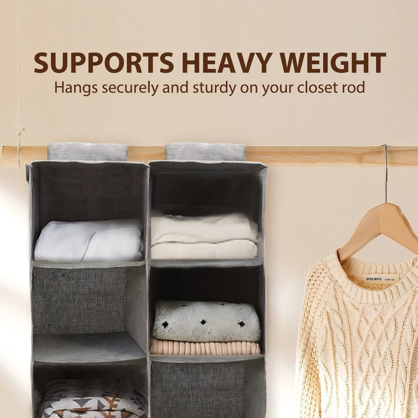 Hanging Closet Organizer, 2 Packs Closet Organizer and Storage, 5-Shelf Closet Hanging Storage Shelves, Closet Organization for Bedroom, Nursery, Diapers, Grey