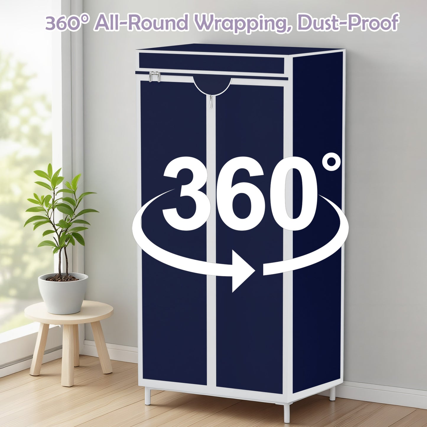 Bedroom Clothes Closet Storage Organizer, Fabric Wardrobe, for Hanging Clothes, Wardrobe Closet for Hanging Clothes, Navy Blue