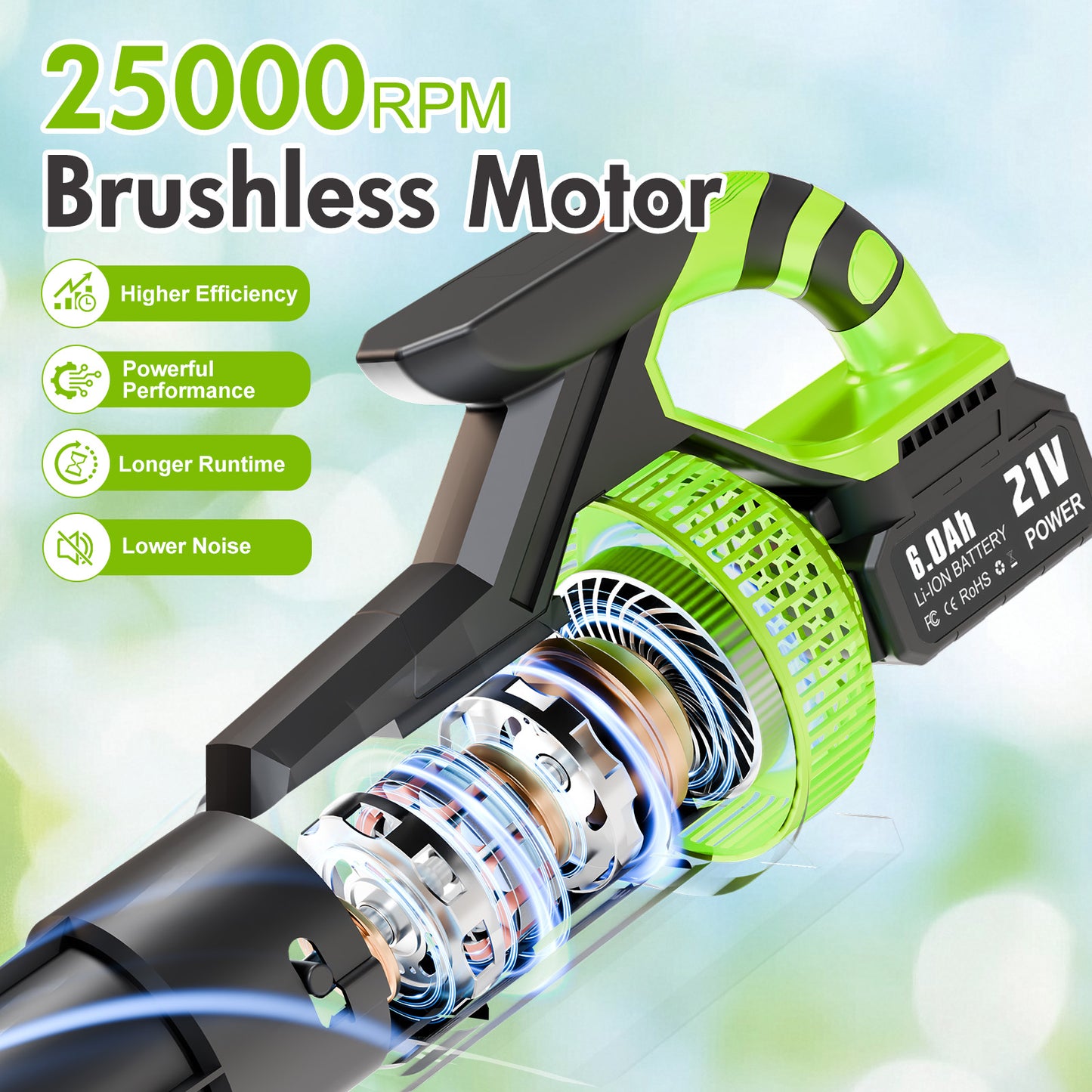 BAOKALER Brushless Leaf Blower Cordless with 6 Ah Battery, 4 Speed Modes Up to 700CFM, Leaf Blower with Detachable Tube and Digital Display