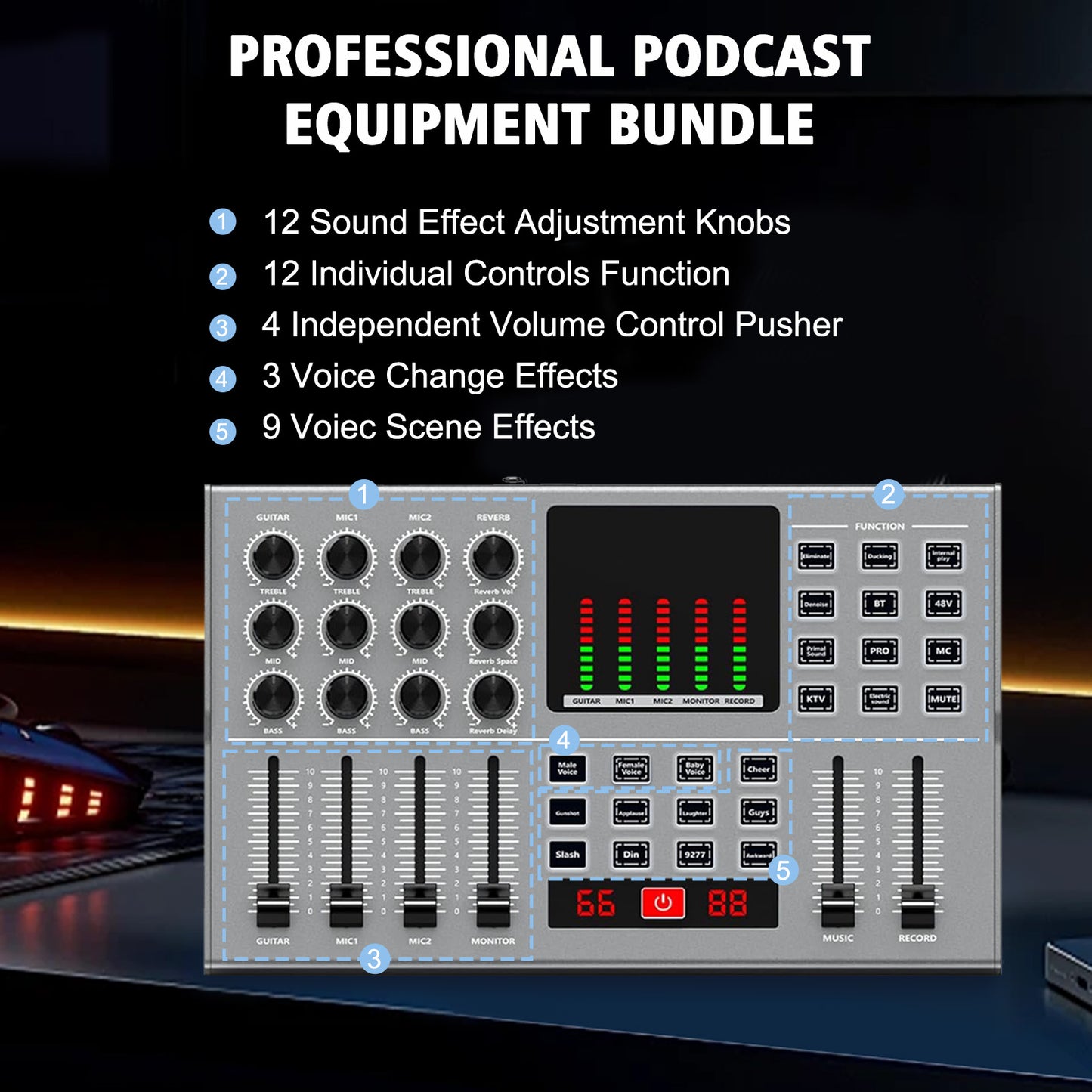 Podcast Equipment Bundle, 2 F11 Condenser Microphones for Y12 Live Sound Card, Perfect for Podcasting, Recording, Singing, Streaming