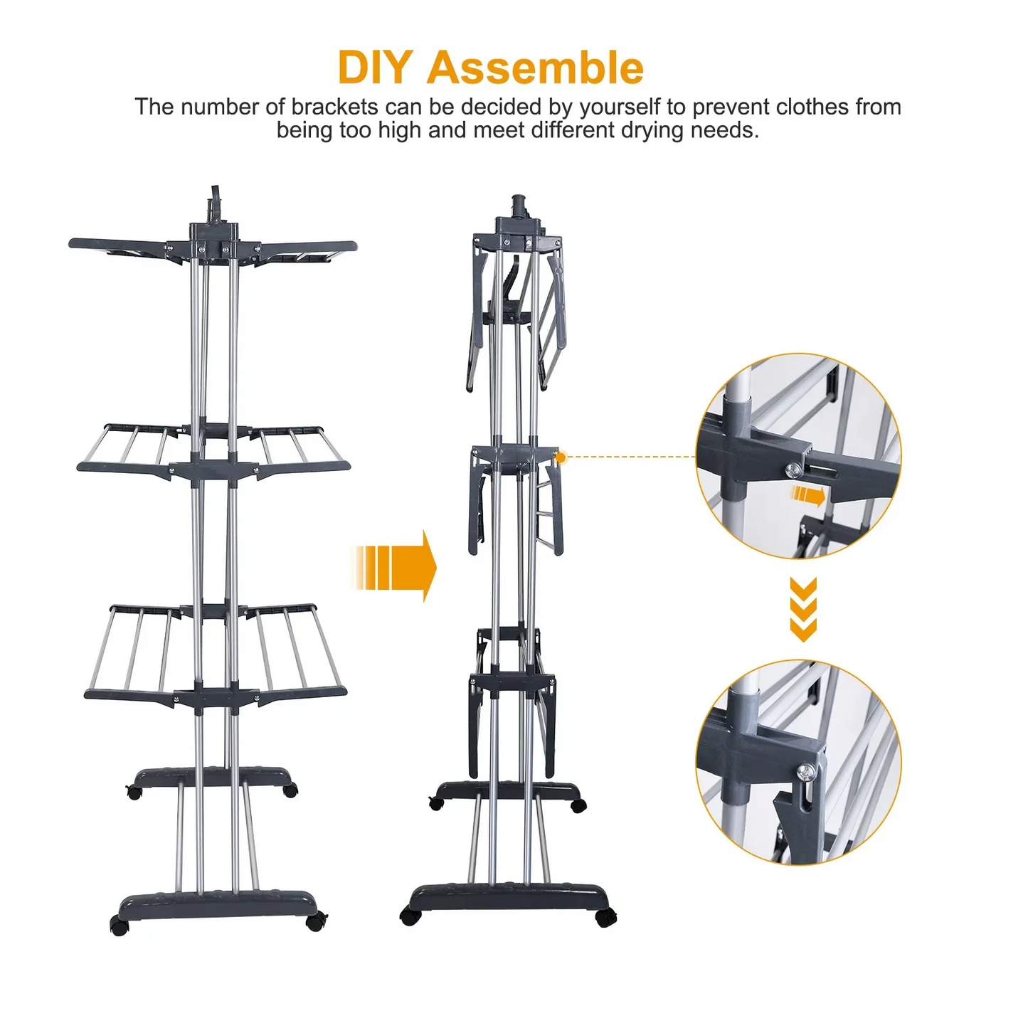 Homemart Clothes Drying Rack, 4-Tier Foldable Laundry Drying Rack, Stainless Steel Garment Clothes Dryer Indoor or Outdoor Standing Clothing Rack with Wheels