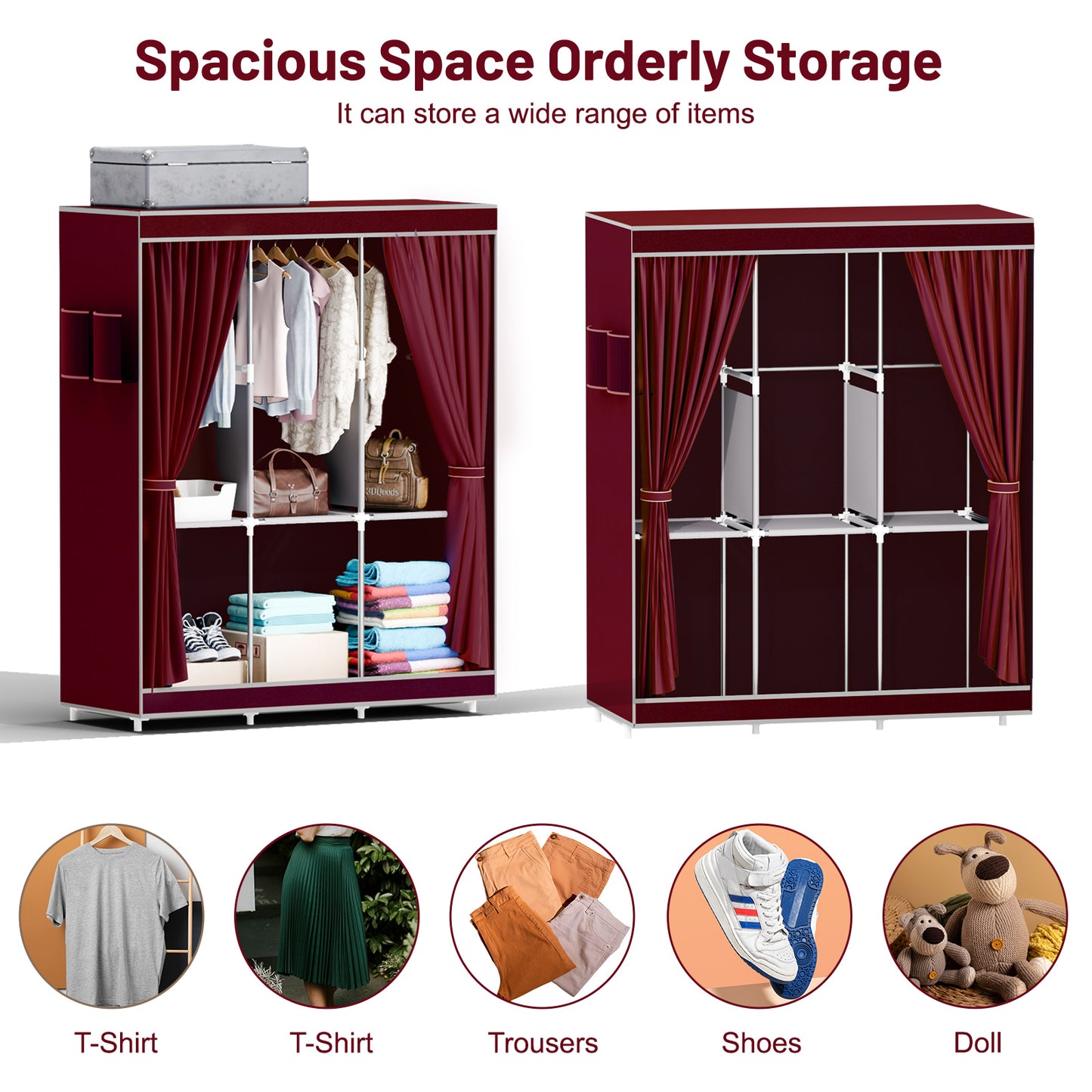 Portable Closet Storage Organizer Clothes Wardrobe Shoe Clothing Rack Shelf Dustproof Non-woven Fabric