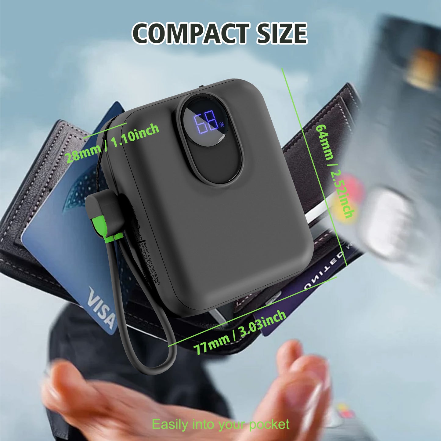 Portable Charger, Lightest 10000mAh 22.5W PD Power Bank, USB C in & Out Fast Charging Battery Pack, External Phone Powerbank Compatible with iPhone 16 15 14 13 Samsung S22 S21 Google iPad etc(Black)