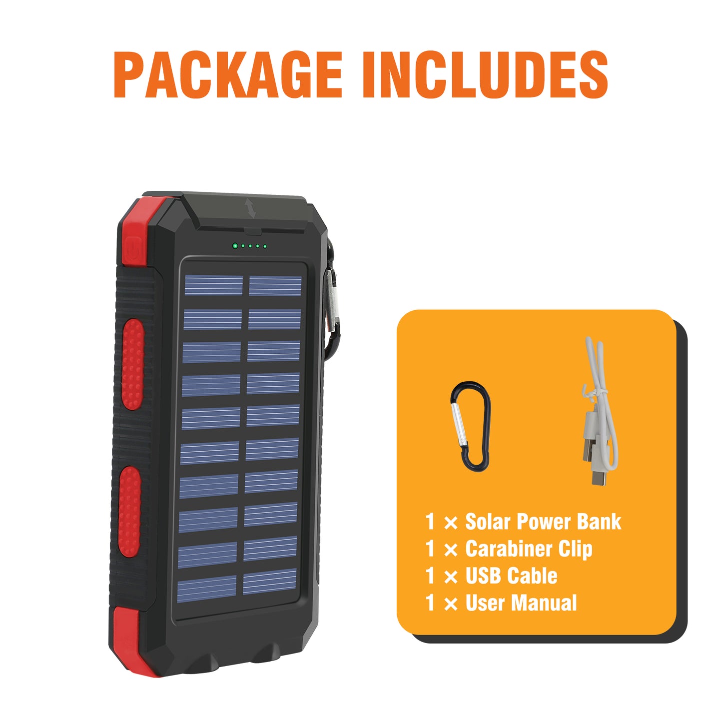 CATGOOD Solar Charger for Cell Phone 20000mAh, Portable Solar Power Bank with Dual 5V USB Ports, 2 Led Light Flashlight, Compass (Red)