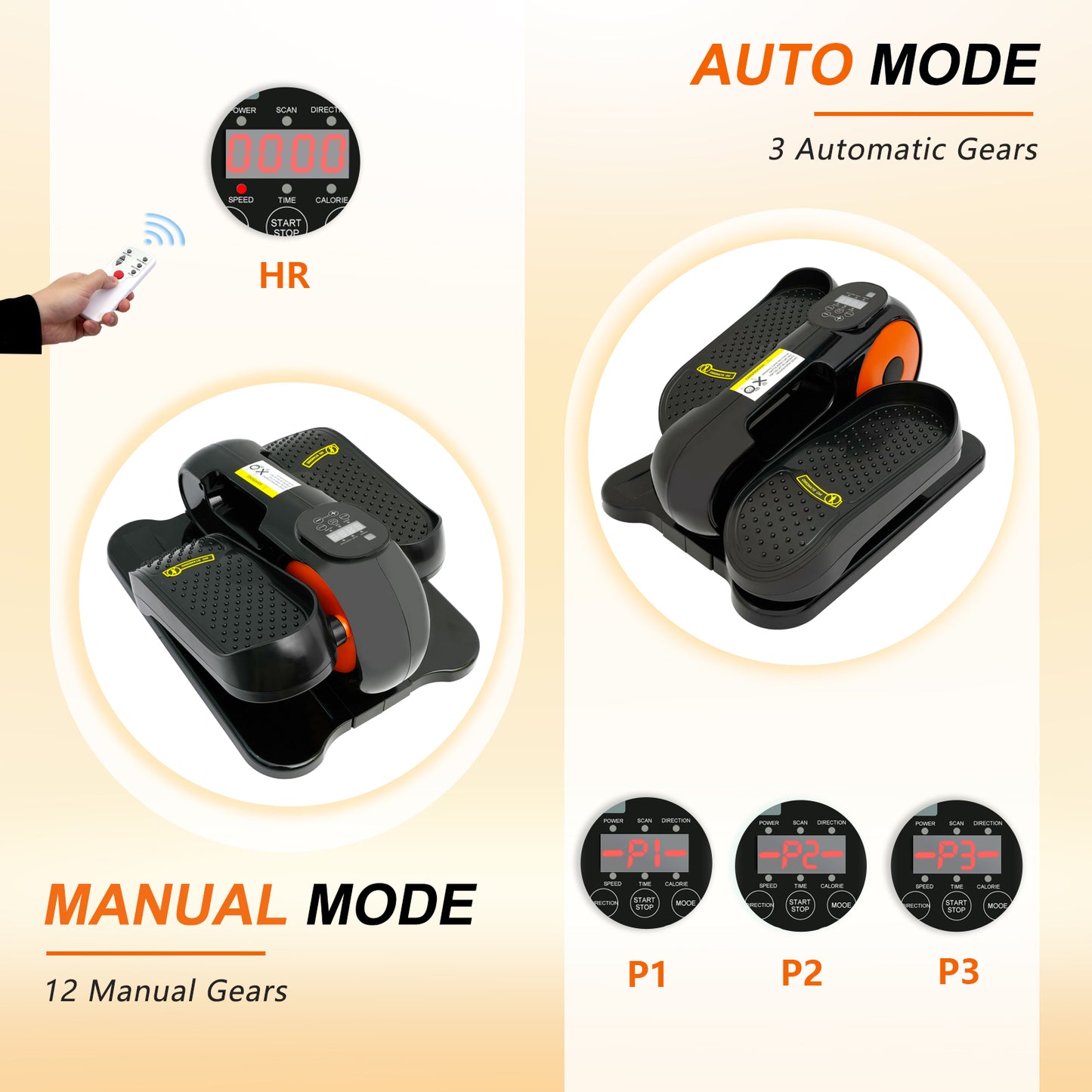 Under Desk Elliptical Machine, Ellipse Leg Exercise with Remote Control, 12 Adjustable Speeds, Manual & Electric Dual Modes, Mini Elliptical Machine