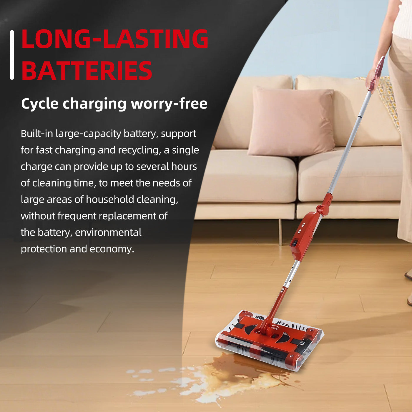 CATGOOD Compact Lightweight Manual Cordless Cleaning Floors Carpet Sweeper, 46", Red