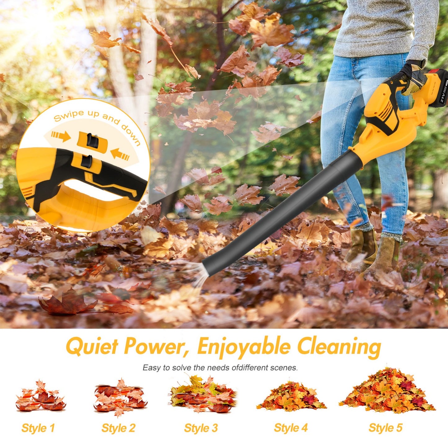 CATGOOD Cordless Leaf Blower, 21V Leaf Blower with 2 Batteries and Charger, 3.0Ah Electric Leaf Blowers for Lawn Care, Patio, Blowing Leaves