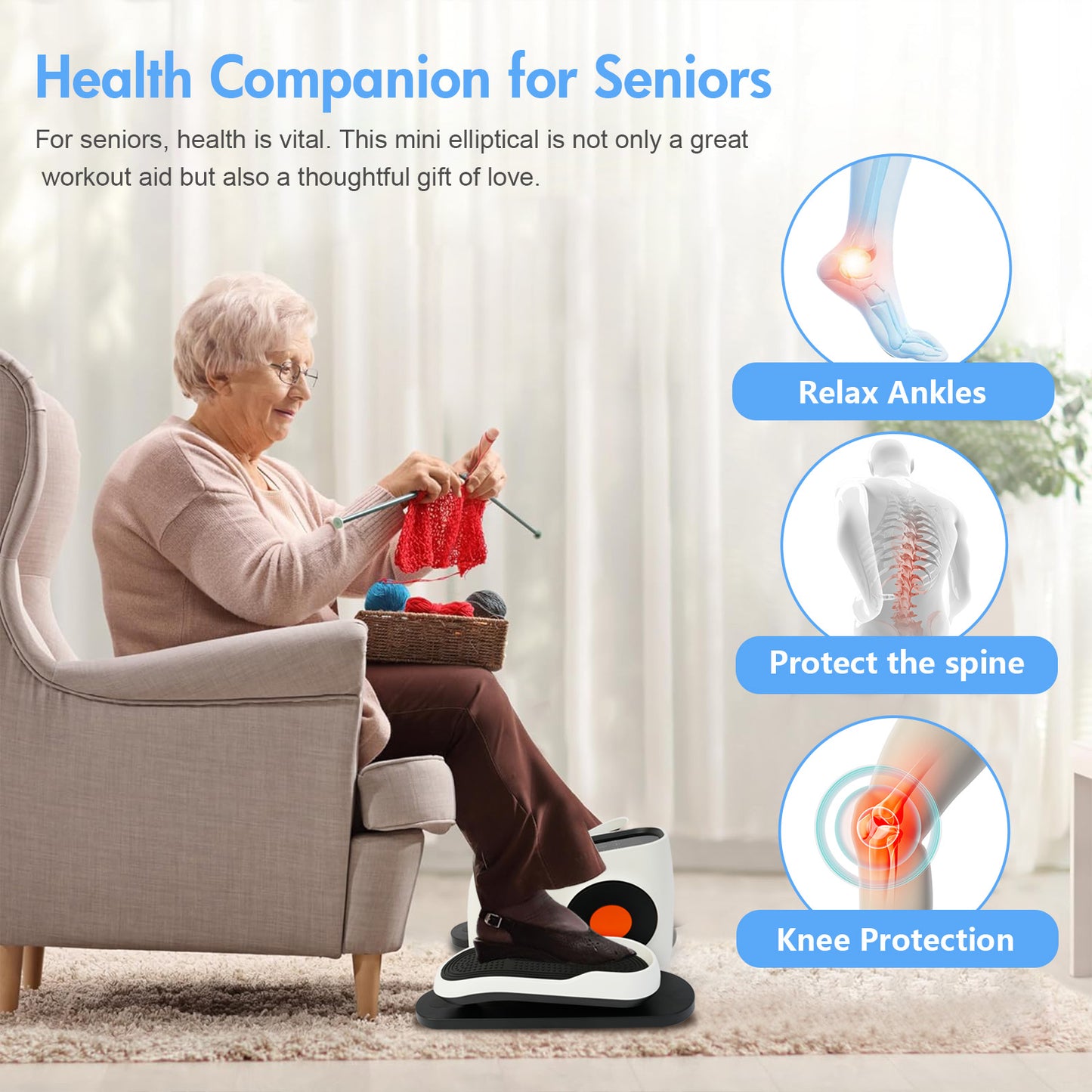 Under Desk Elliptical, Leg Exerciser for Seniors Fuly Assembled, Quiet & Portable Electric Seated Pedal Exerciser Adjustable Speeds, White