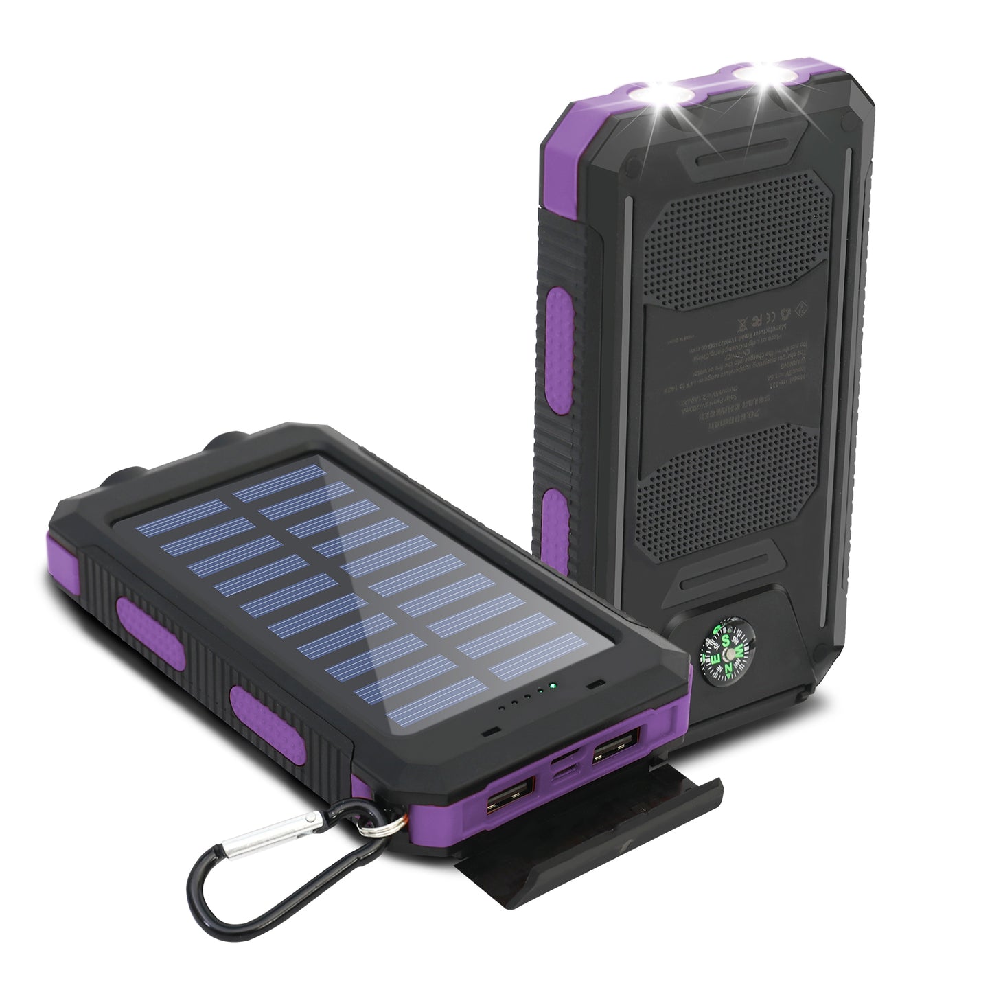 CATGOOD Solar Charger for Cell Phone 20000mAh, Portable Solar Power Bank with Dual 5V USB Ports, 2 Led Light Flashlight, Compass (Purple)