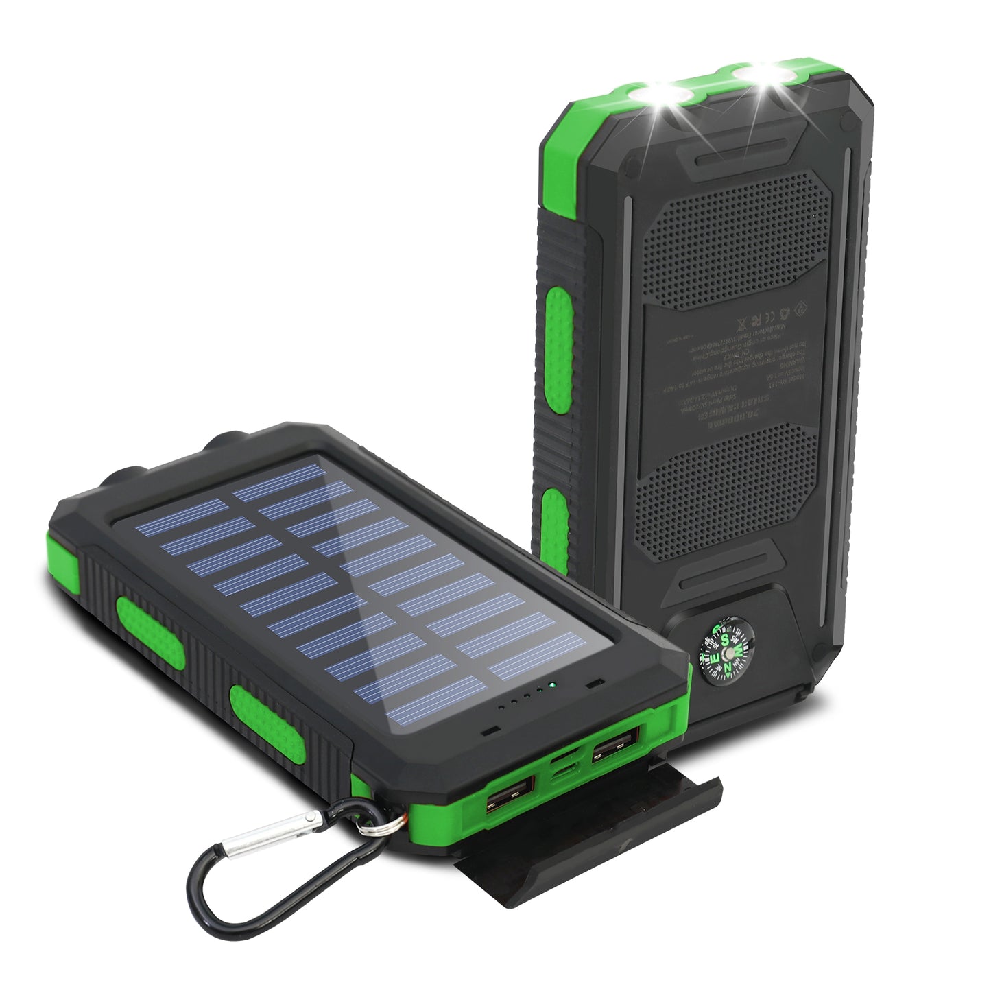 CATGOOD Solar Charger for Cell Phone 20000mAh, Portable Solar Power Bank with Dual 5V USB Ports, 2 Led Light Flashlight, Compass (Green)