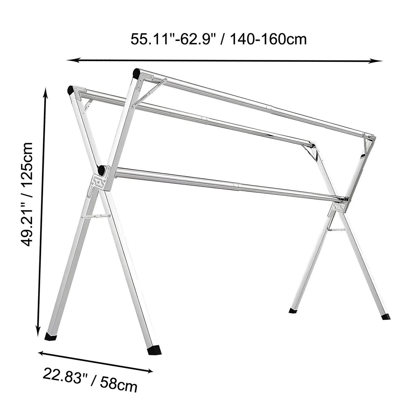Clothes Drying Rack, 63 Inches Adjustable & Foldable Laundry Drying Rack, Heavy Duty Stainless Steel Drying Rack, Suitable for Indoor, Outdoor and Balcony, Silver