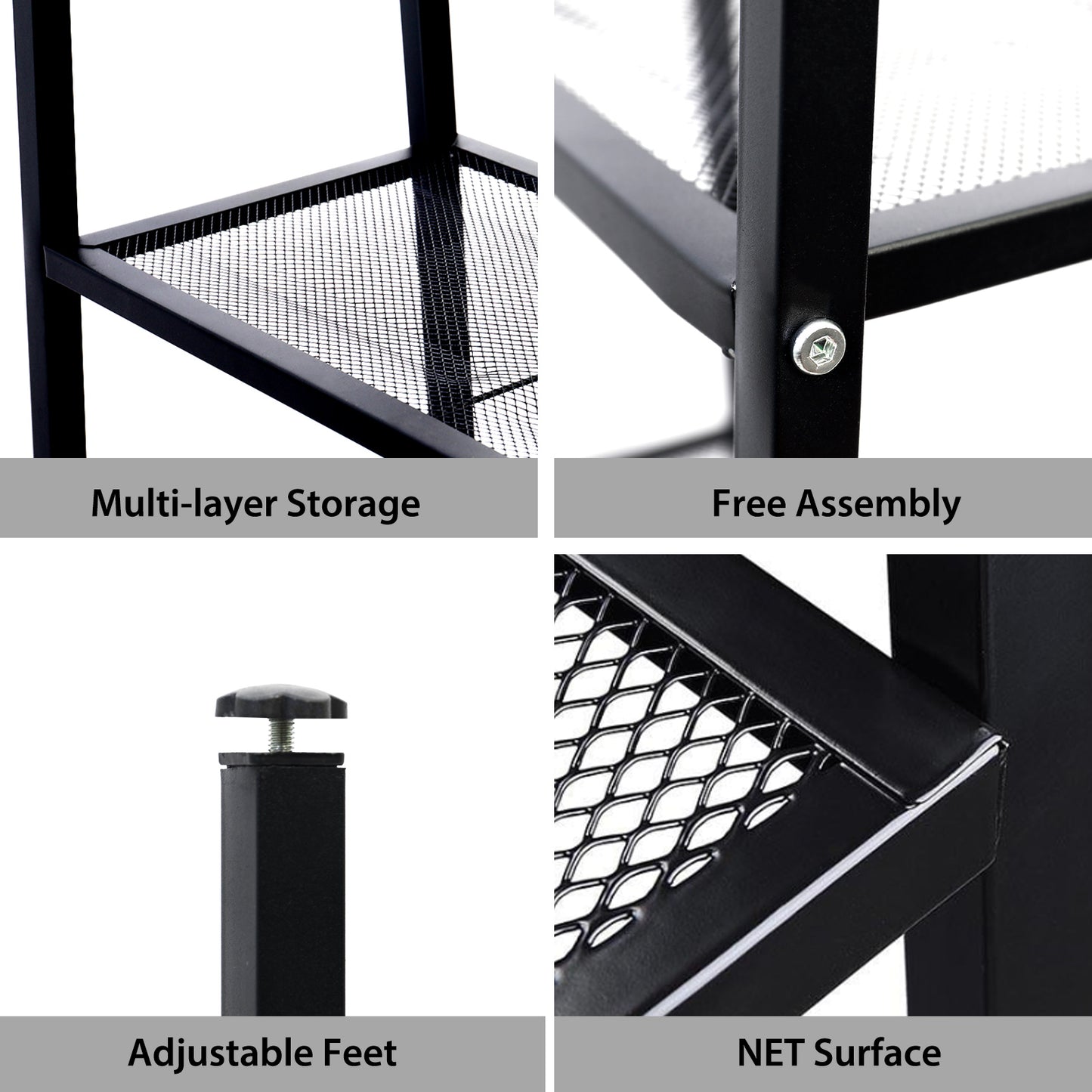 Baokaler Ladder Shelf, 4-Tier Metal Bookshelf Plant Flower Stand Storage Rack Industrial Organizer Modern Shelves Shelving Bookcase Metal Frame for Living Room Kitchen Office 23.6*13.8*57.9in Black
