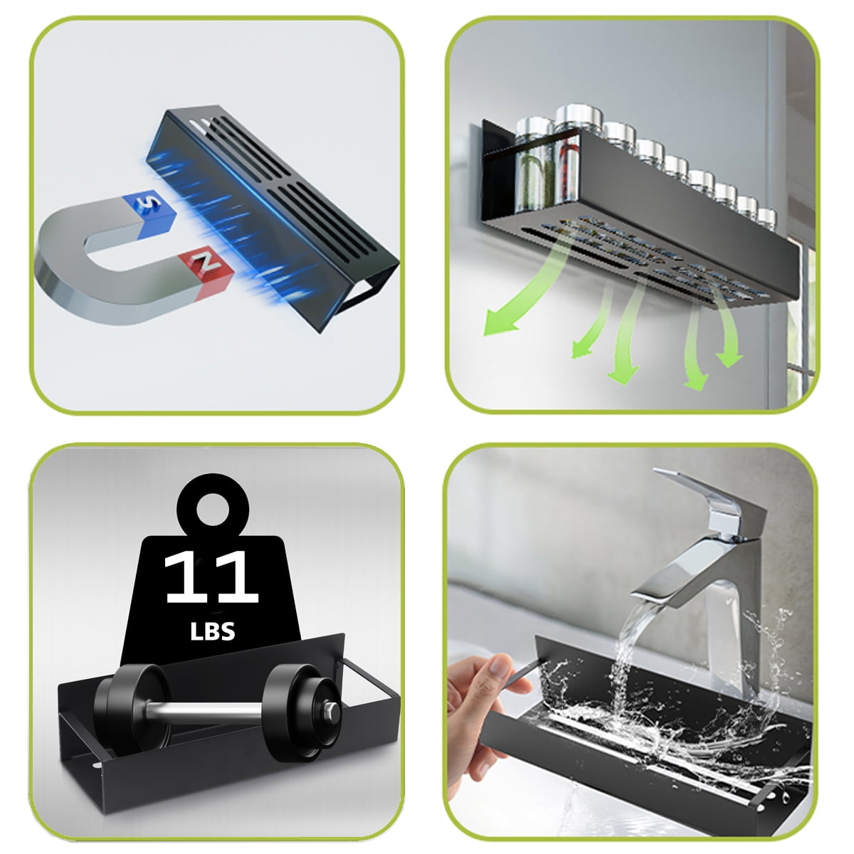 Magnetic Spice Rack for Refrigerator, 4 Pack Moveable Fridge Magnetic Spice Racks, Strong Metal Magnetic Shelves for Refrigerator